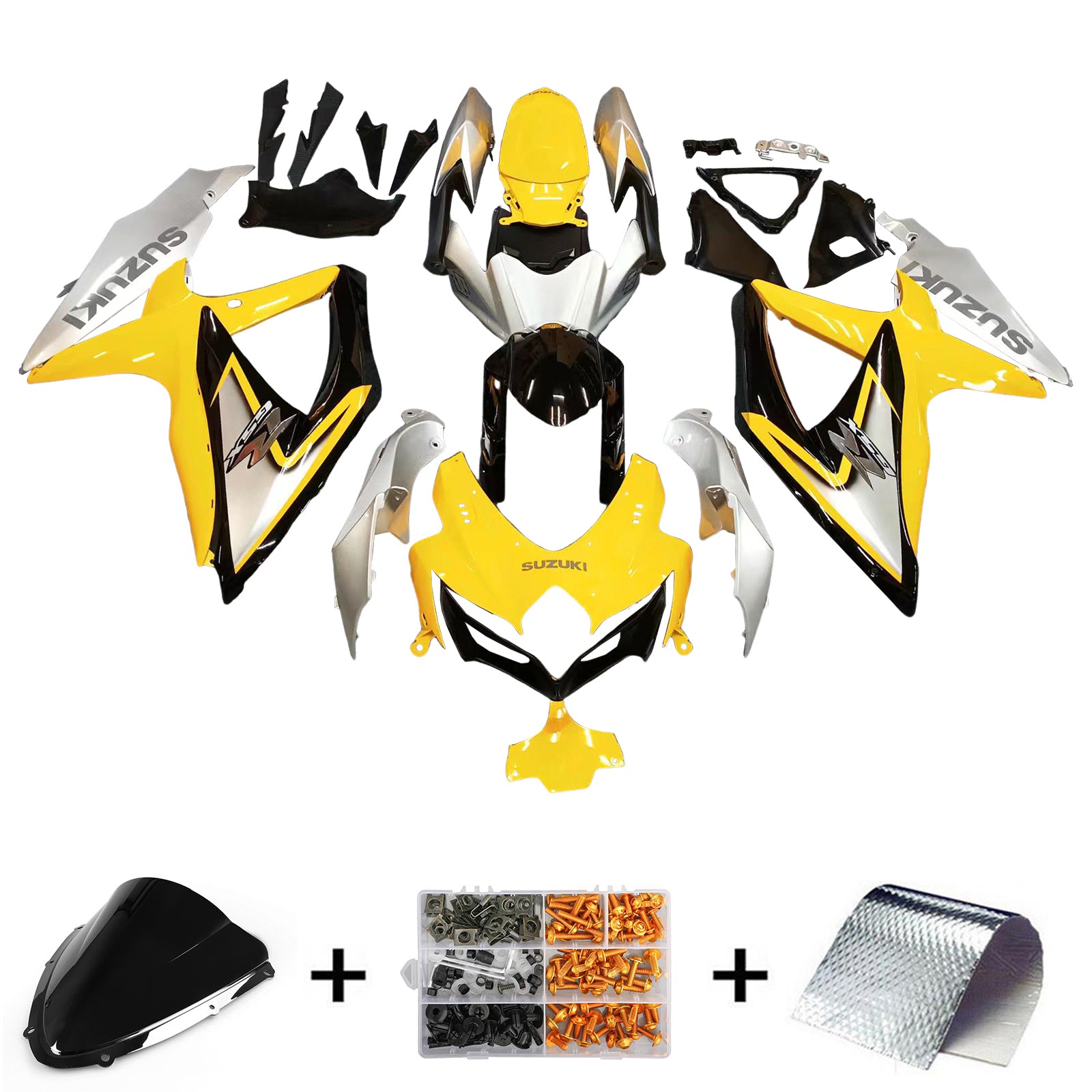 Amotopart 2008-2010 Suzuki GSXR600/750 Fairing Yellow&Sliver Kit