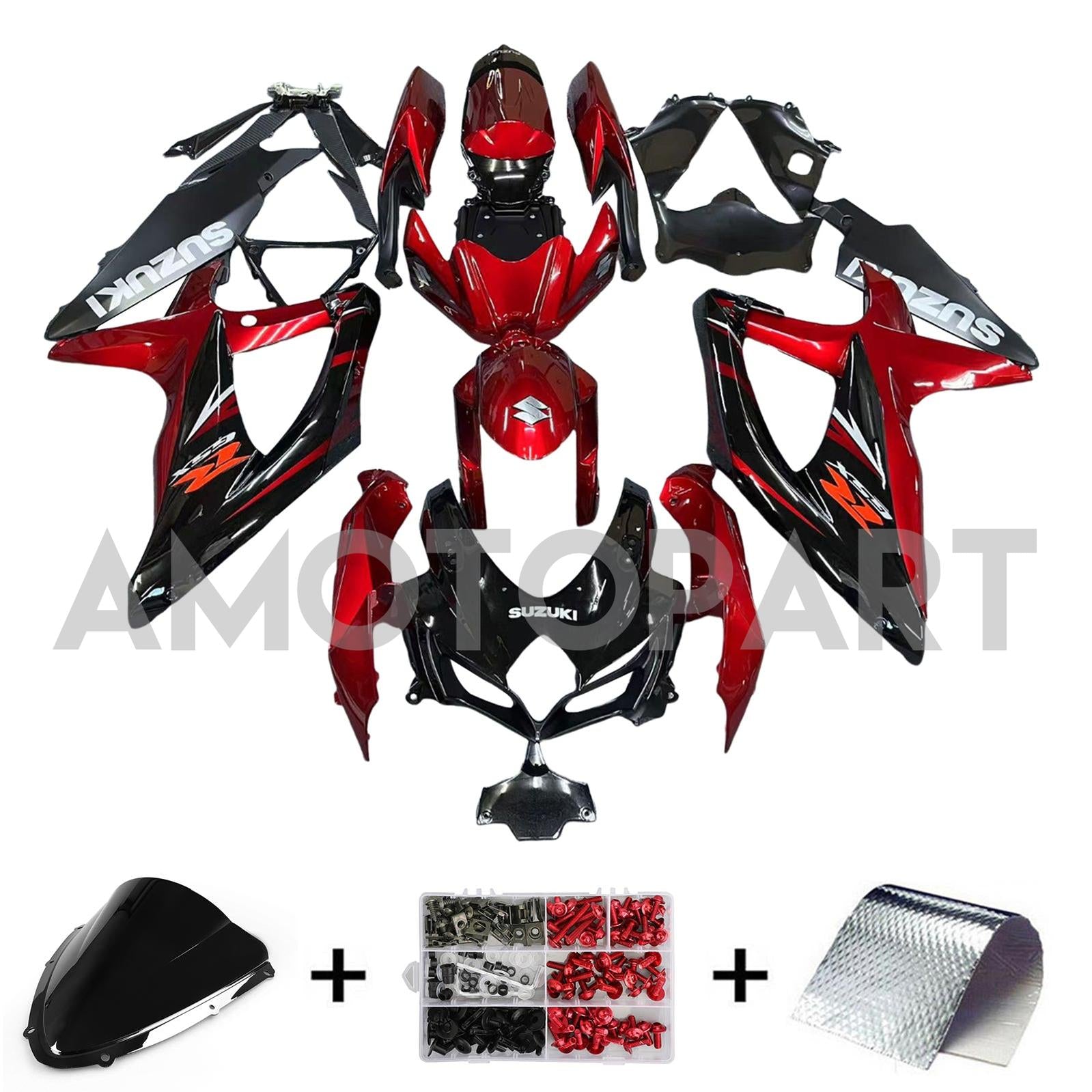 Amotopart 2008-2010 Suzuki GSXR600/750 Fairing Gloss Red&Black Kit