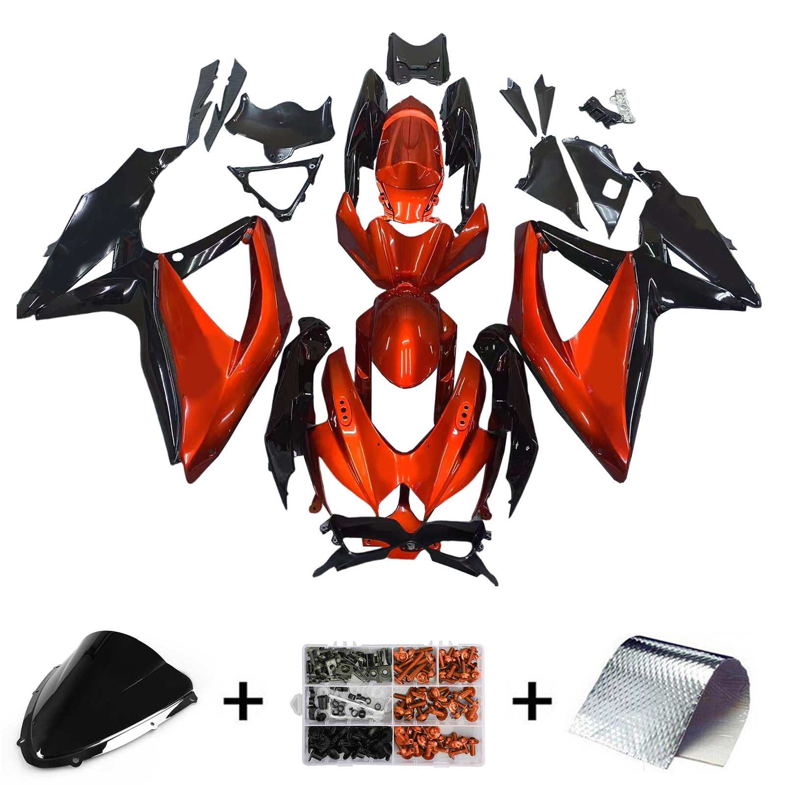 Amotopart 2008-2010 Suzuki GSXR600/750 Verkleidung Dunkelorange&Schwarzes Set