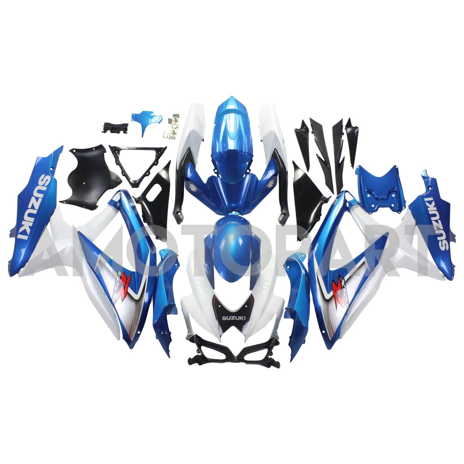 Amotopart 2008-2010 Suzuki GSXR600/750 Fairing White&Blue style2 Kit