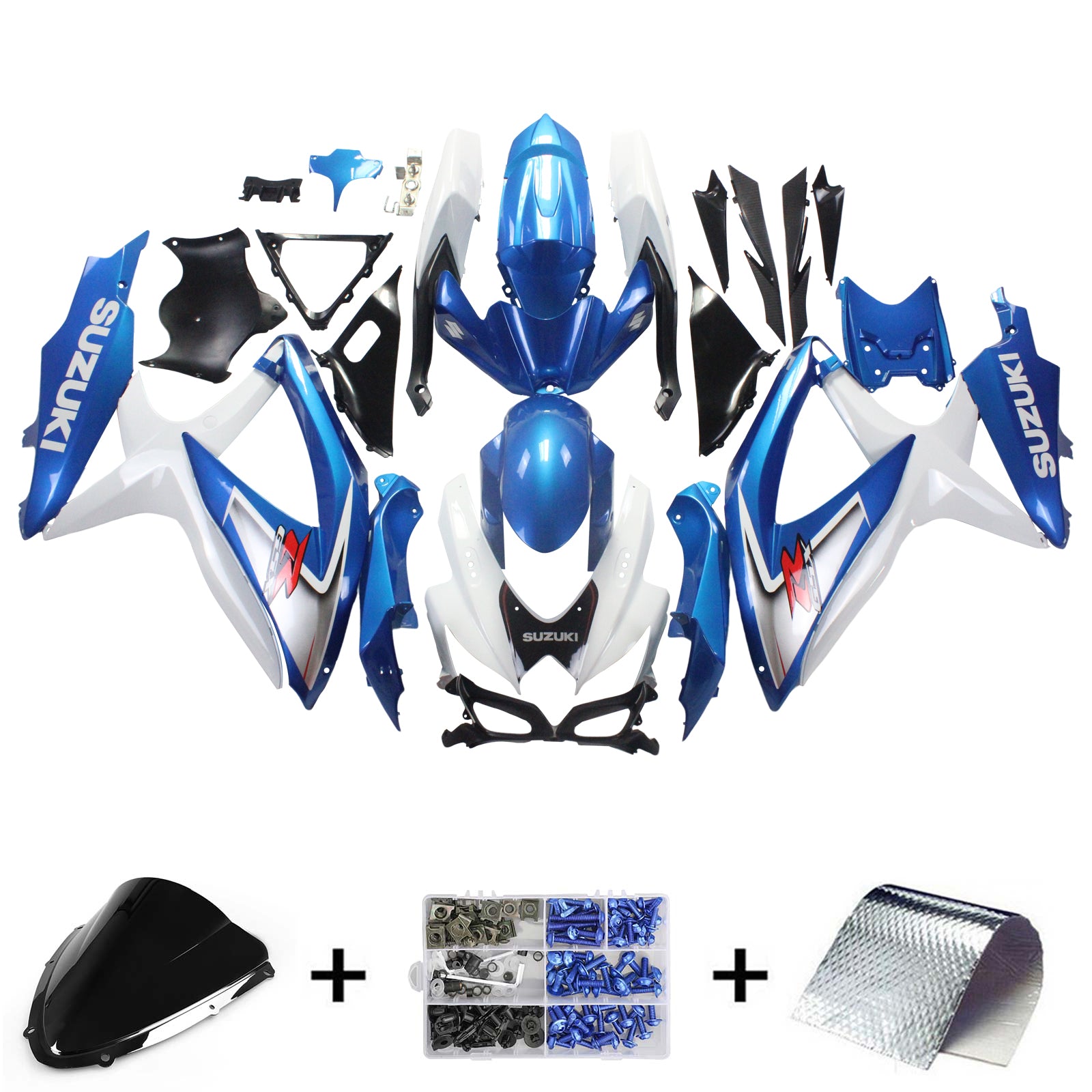 Amotopart 2008-2010 Suzuki GSXR600/750 Fairing White&Blue style2 Kit