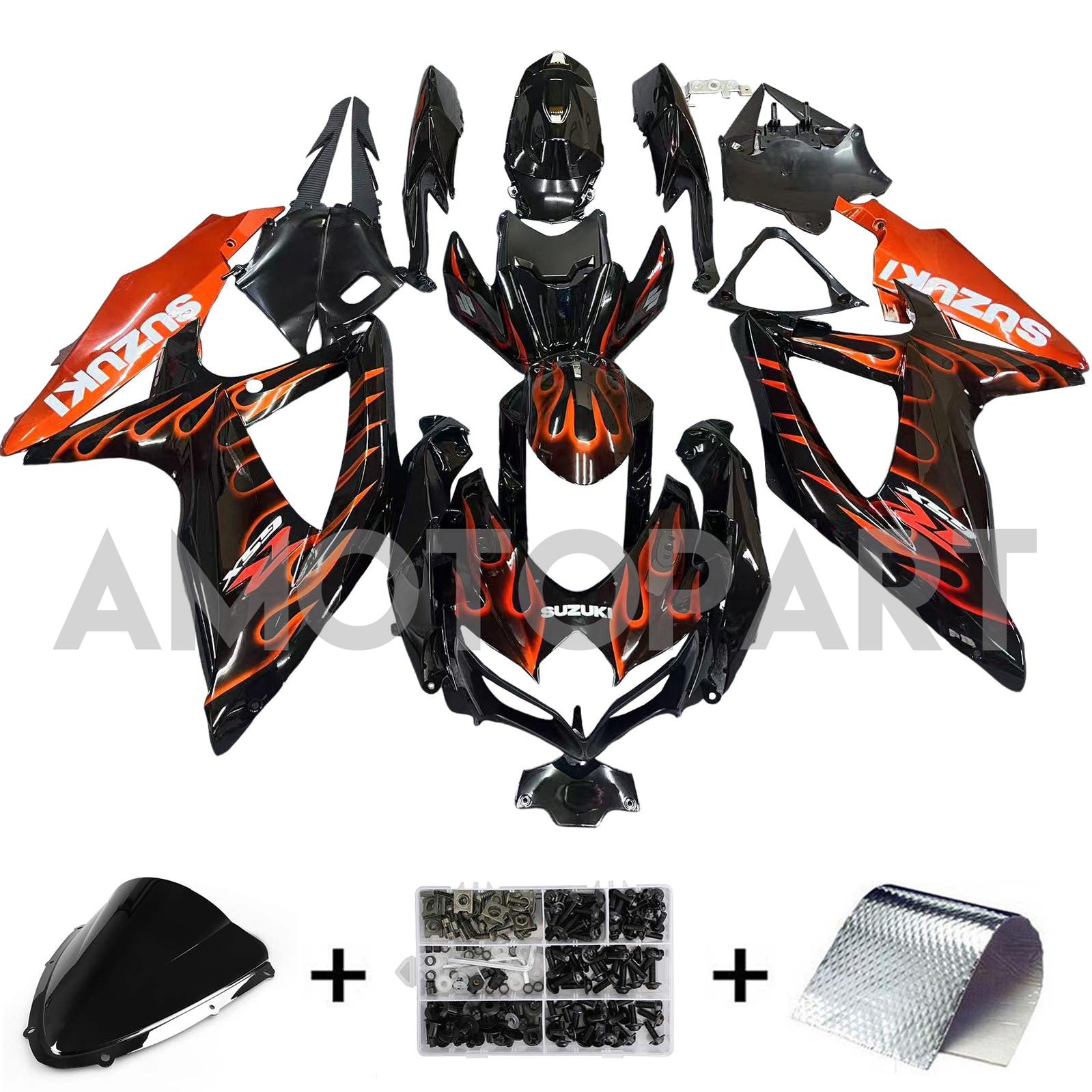 Amotopart 2008-2010 Suzuki GSXR600/750 Fairing Black&Orange Fire Kit