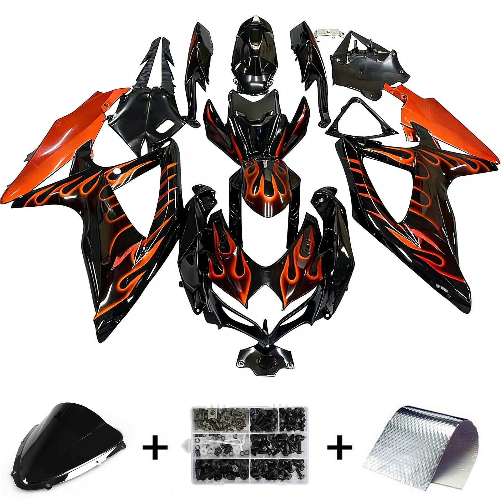 Amotopart 2008-2010 Suzuki GSXR600/750 Carena Nero&Arancione Fire Kit