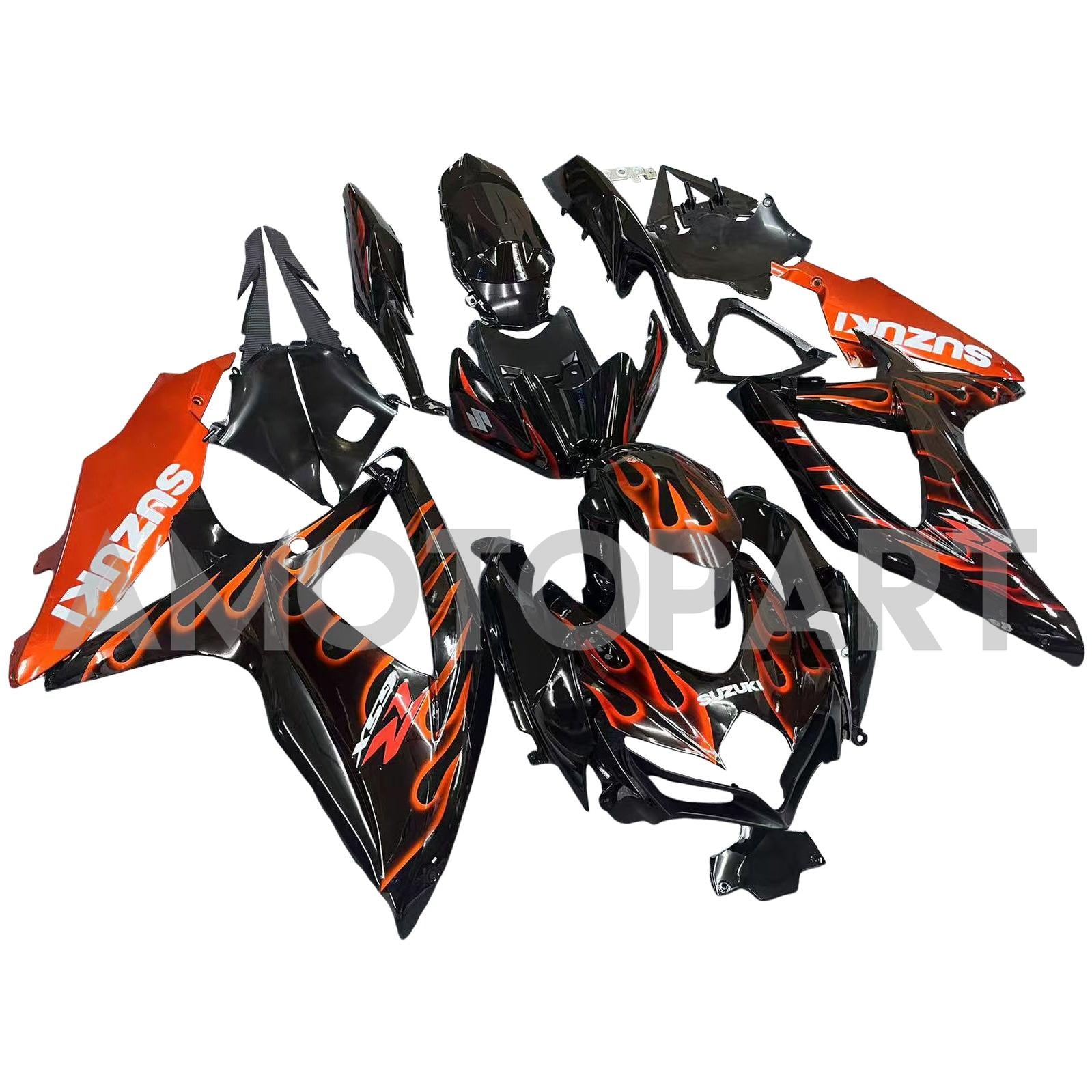 Amotopart 2008-2010 Suzuki GSXR600/750 Fairing Black&Orange Fire Kit