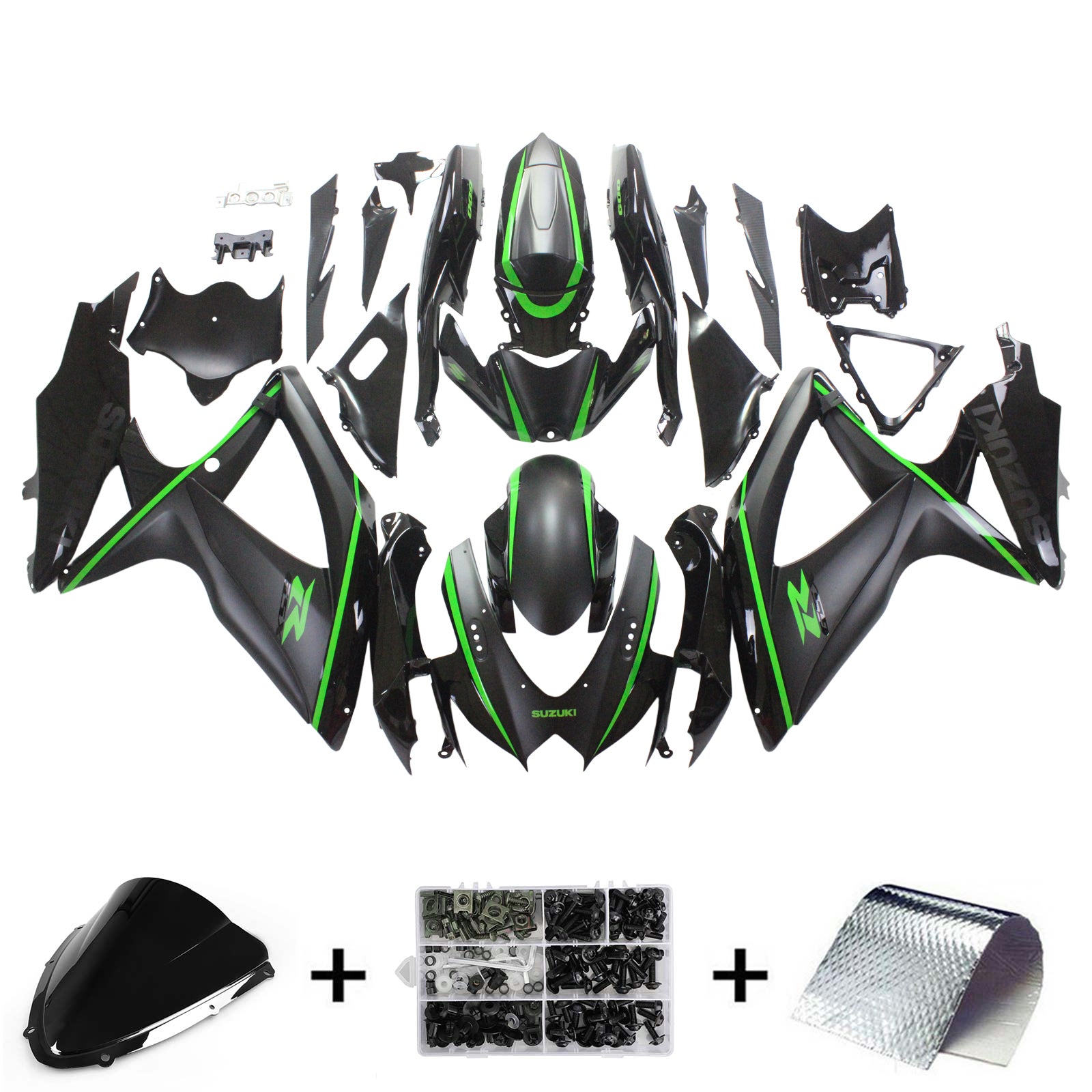 Amotopart 2008-2010 Suzuki GSXR600/750 Fairing Matte Black&Green Kit