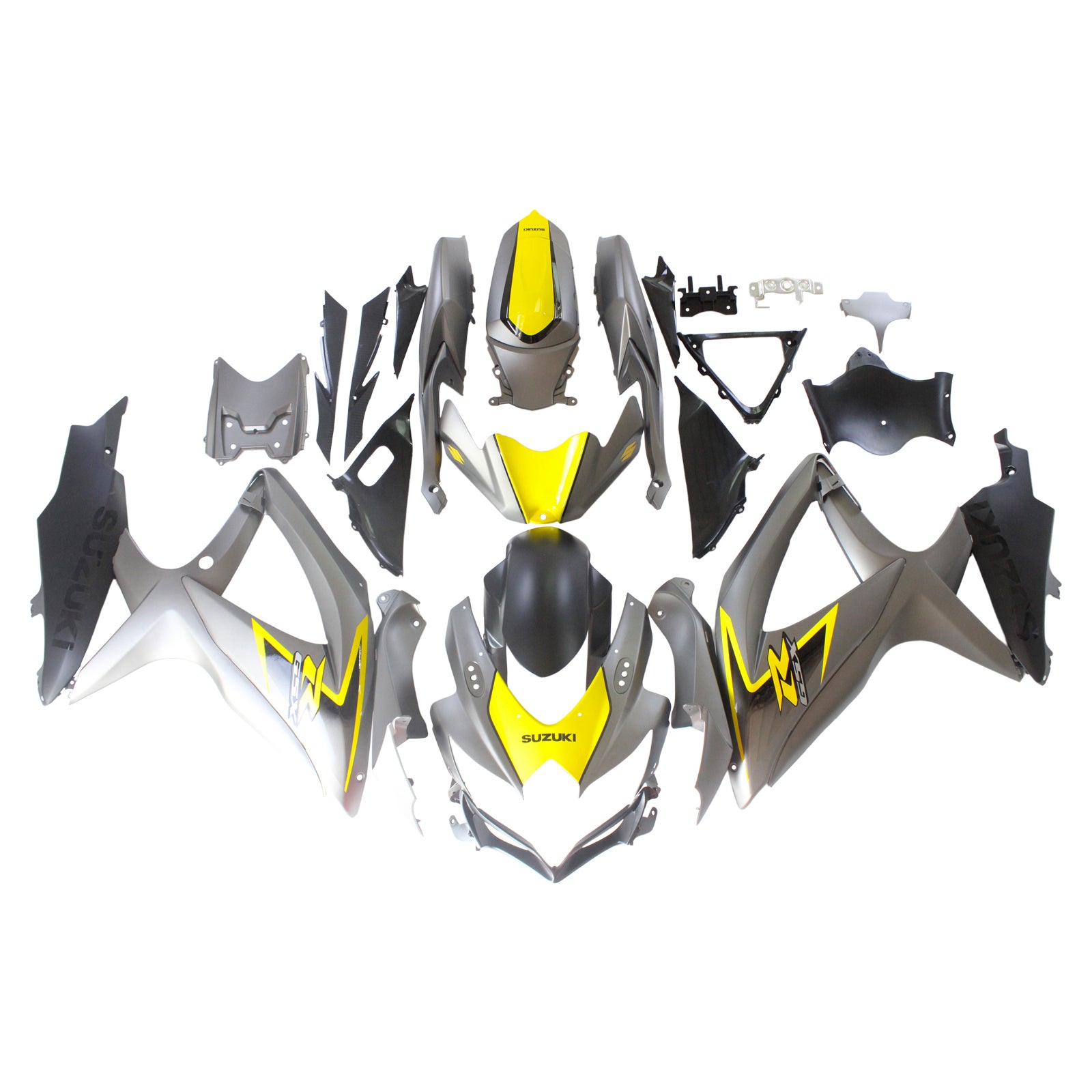 Amotopart 2008-2010 Suzuki GSXR600/750 Fairing Matte Dark Grey&Yellow Kit