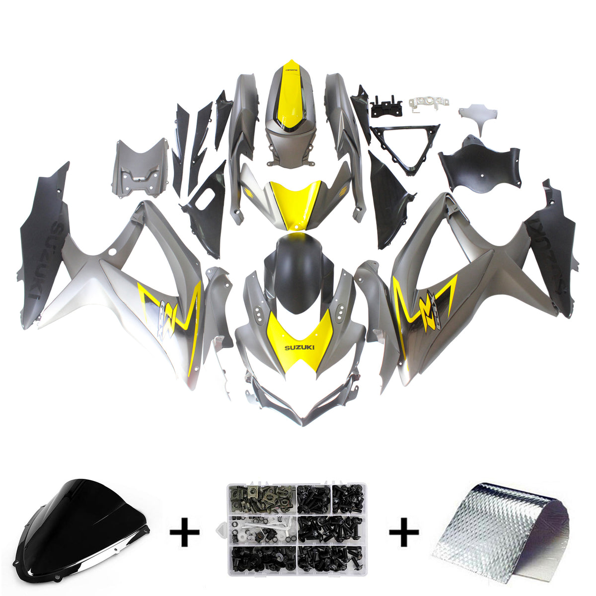 Amotopart 2008-2010 Suzuki GSXR600/750 carenatura opaca grigio scuro e giallo kit