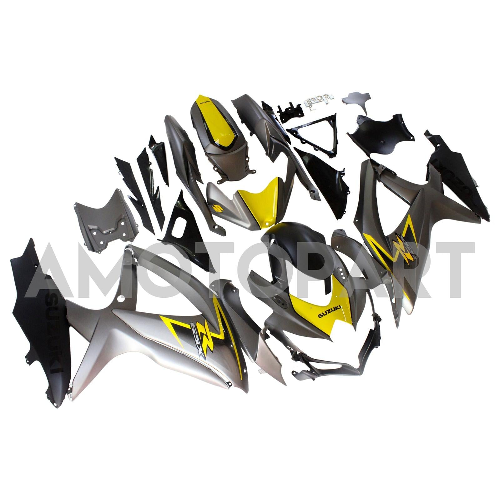 Amotopart 2008-2010 Suzuki GSXR600/750 Fansing Matte Dark Grey & Yellow Kit