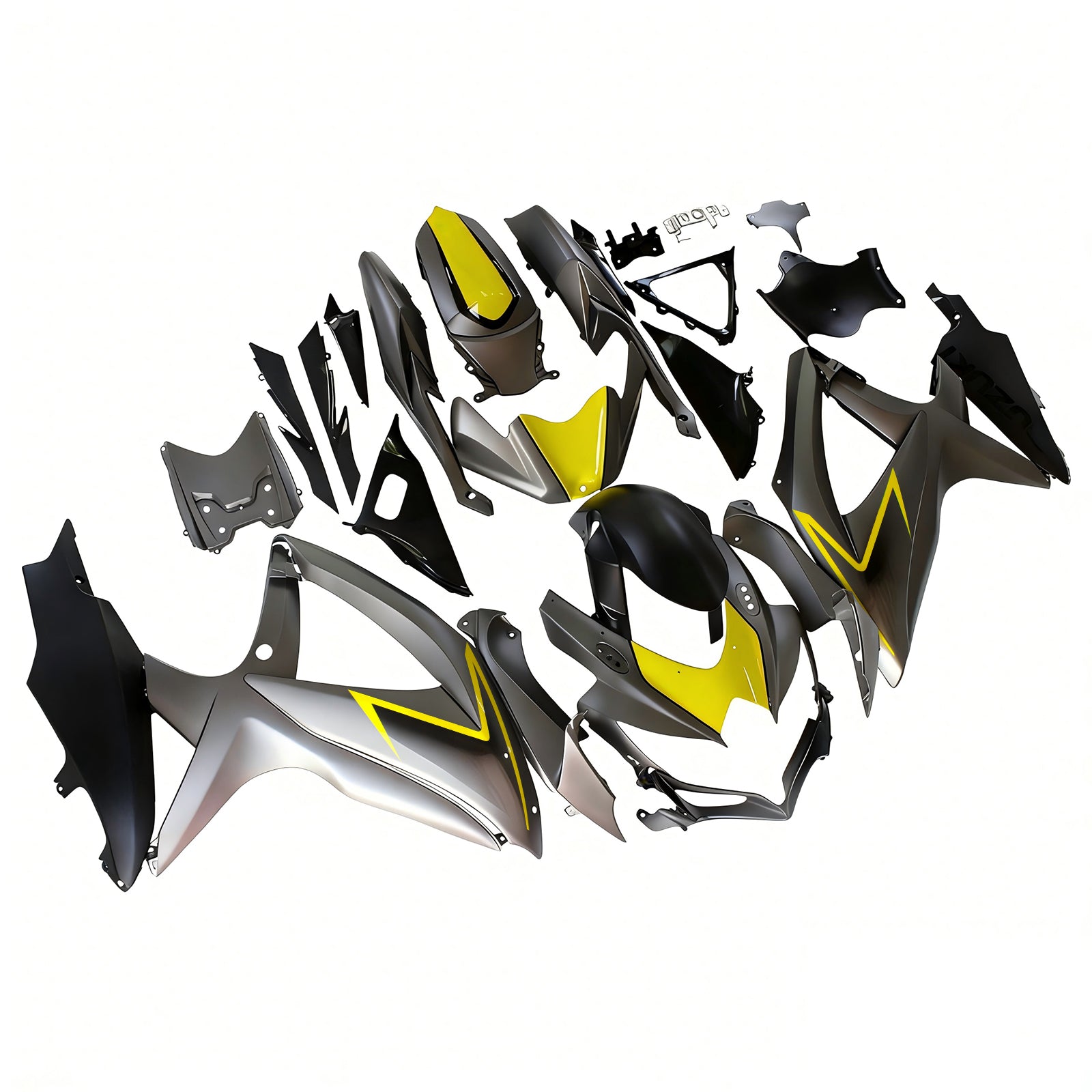 Amotopart 2008-2010 Suzuki GSXR600/750 Kåpa Matt Mörkgrå&Ygult kit