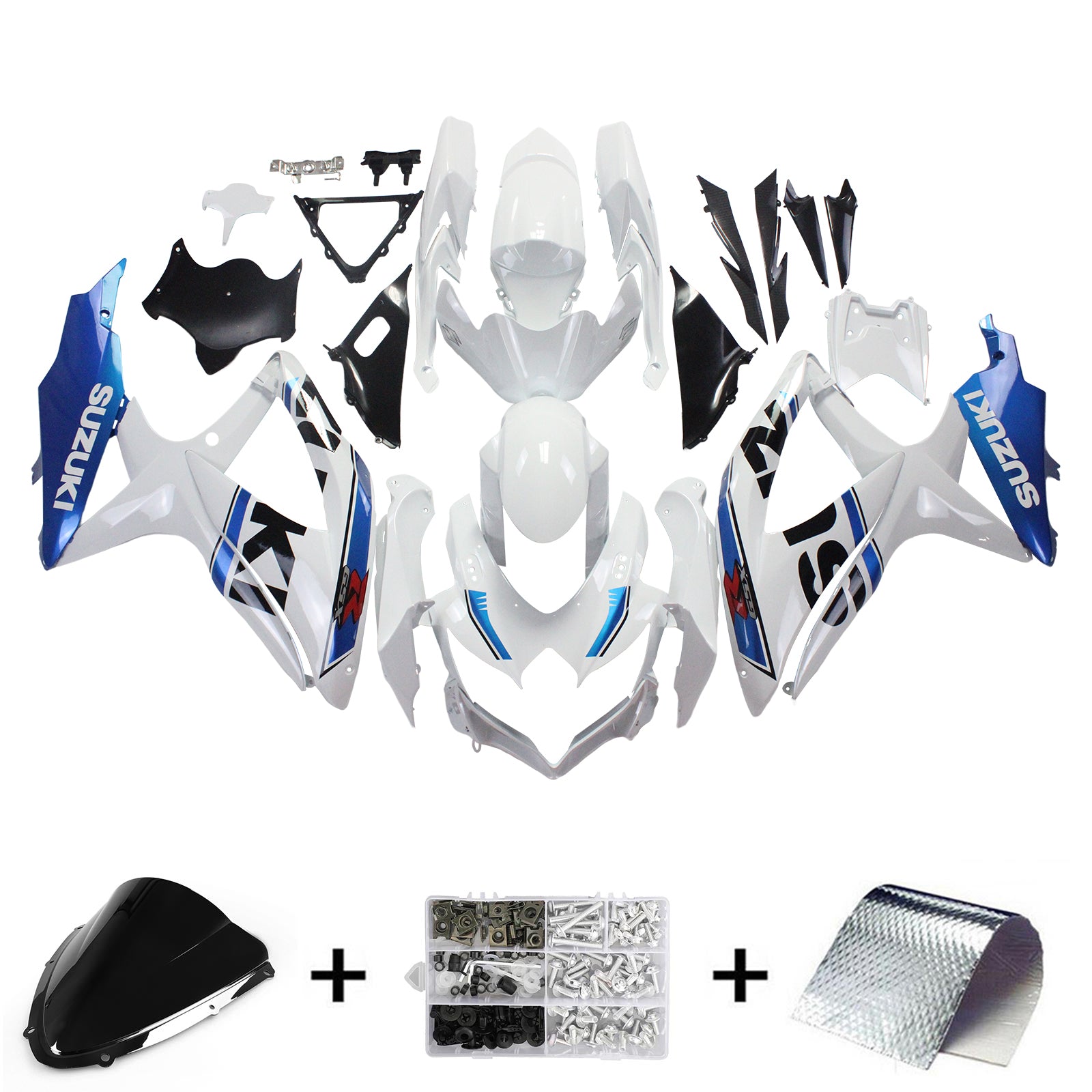 Amotopart 2008-2010 Suzuki GSXR600/750 Kit de carenado blanco y azul