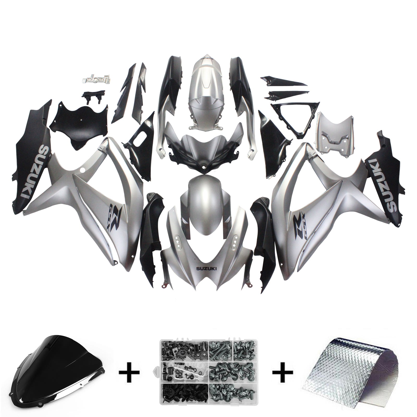 Amotopart 2008-2010 Suzuki GSXR600/750 Carena Grigio&amp;Argento stile 3 Kit