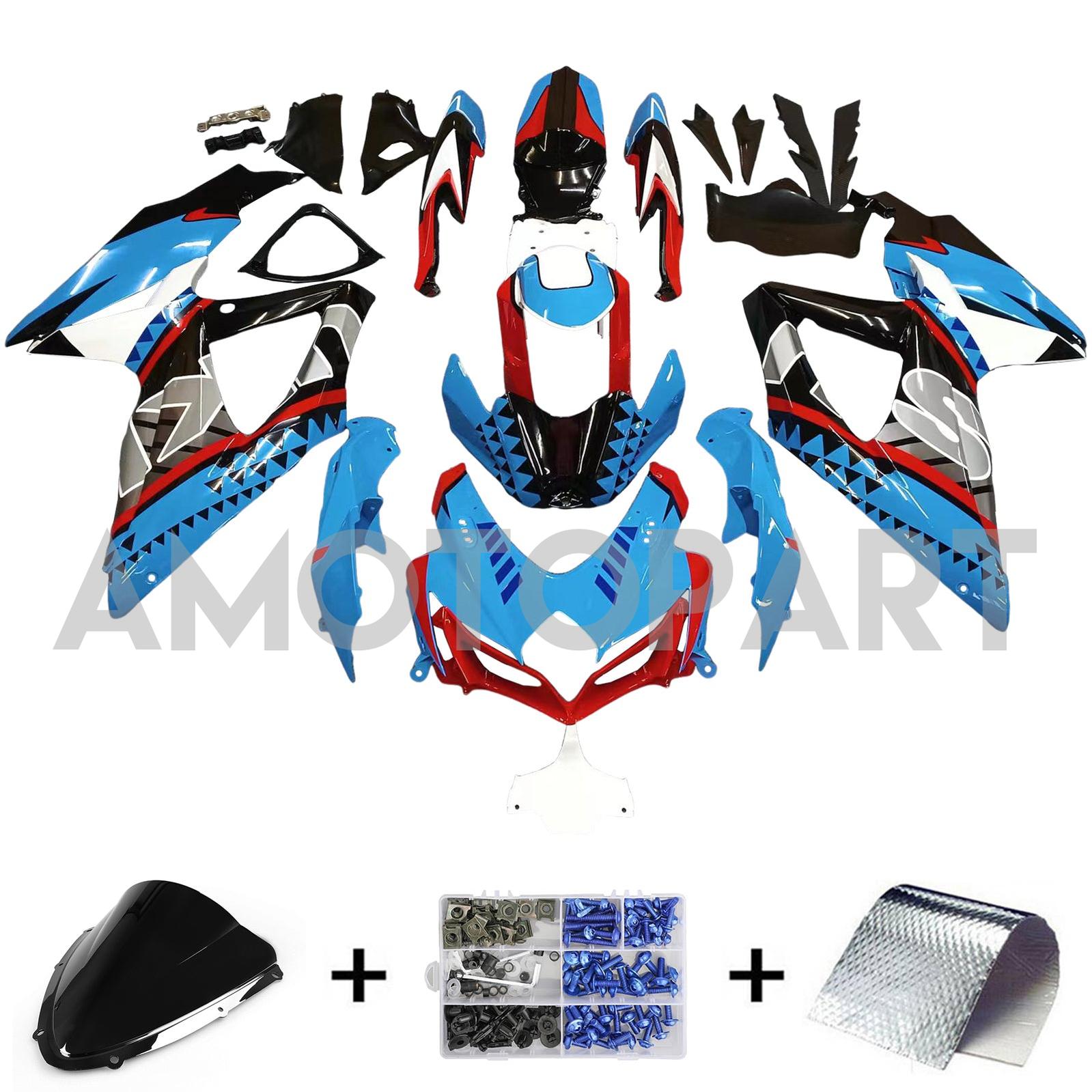 Amotopart Suzuki GSXR 600/750 K8 Bleu 2008-2010&Kit de carénage rouge