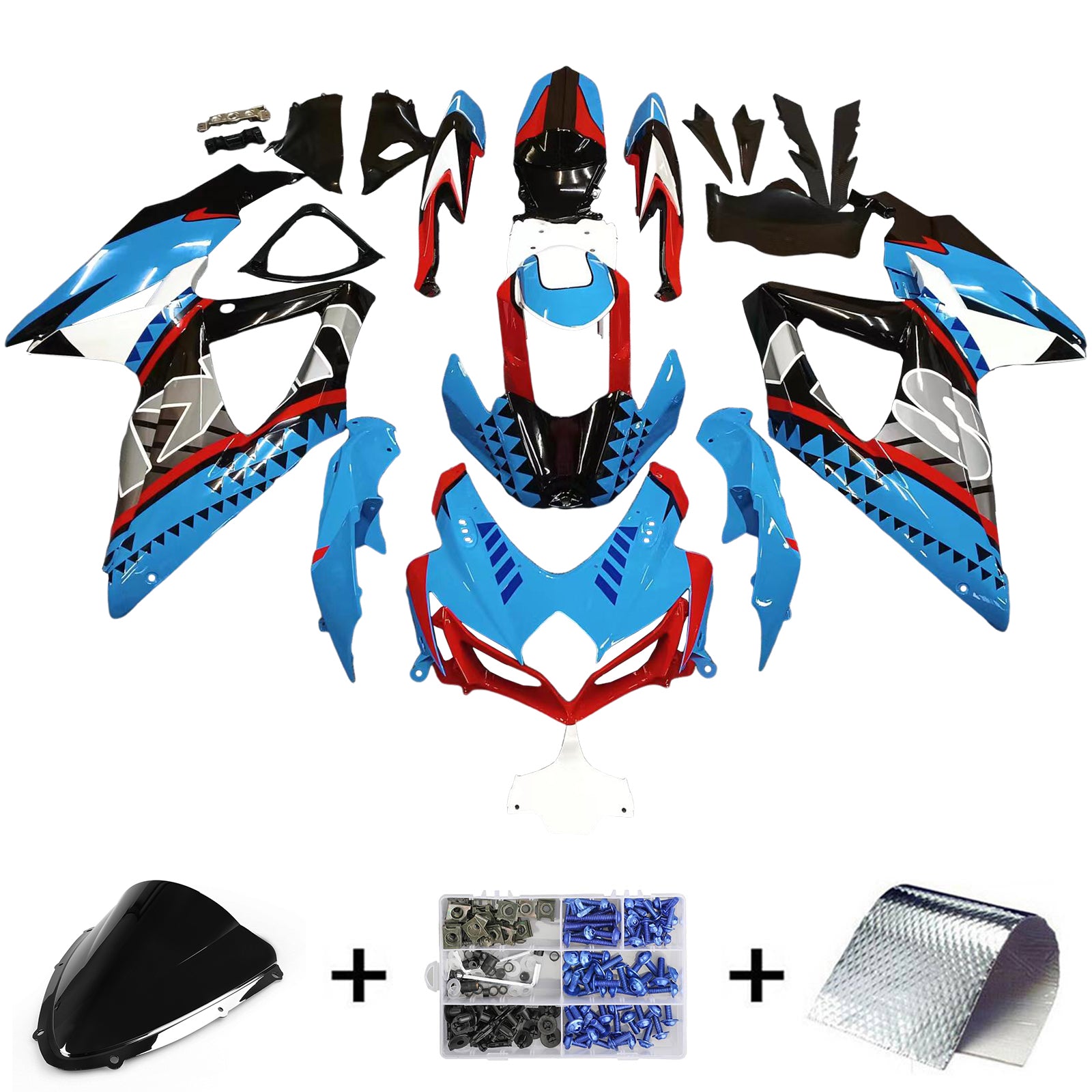 Amotopart 2008-2010 Suzuki GSXR 600/750 K8 Kit de carénage bleu et rouge