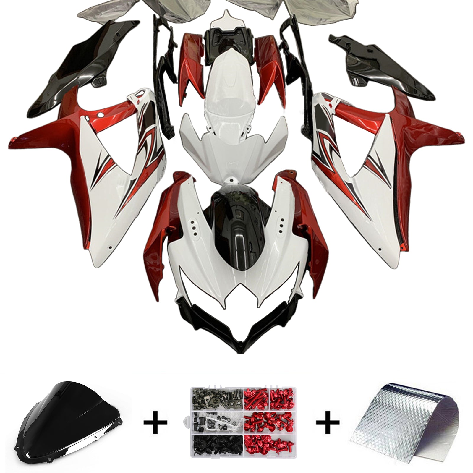 Amotopart 2008–2010 K8 GSXR 600/750 Suzuki Rot-Weiß Verkleidungsset