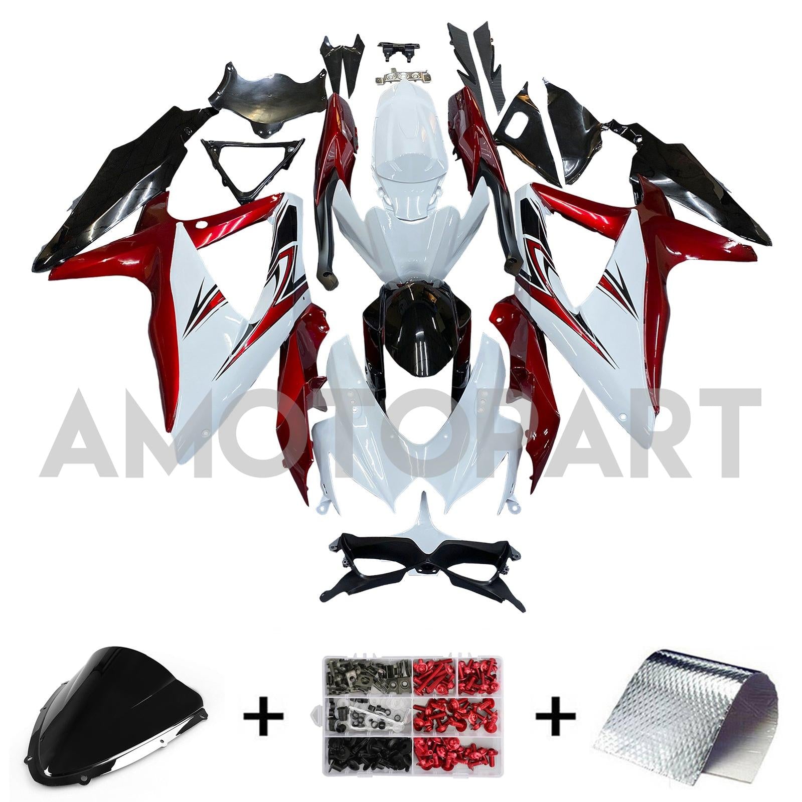 Amotopart 2008-2010 K8 GSXR 600/750 Suzuki Red&White Fairing Kit