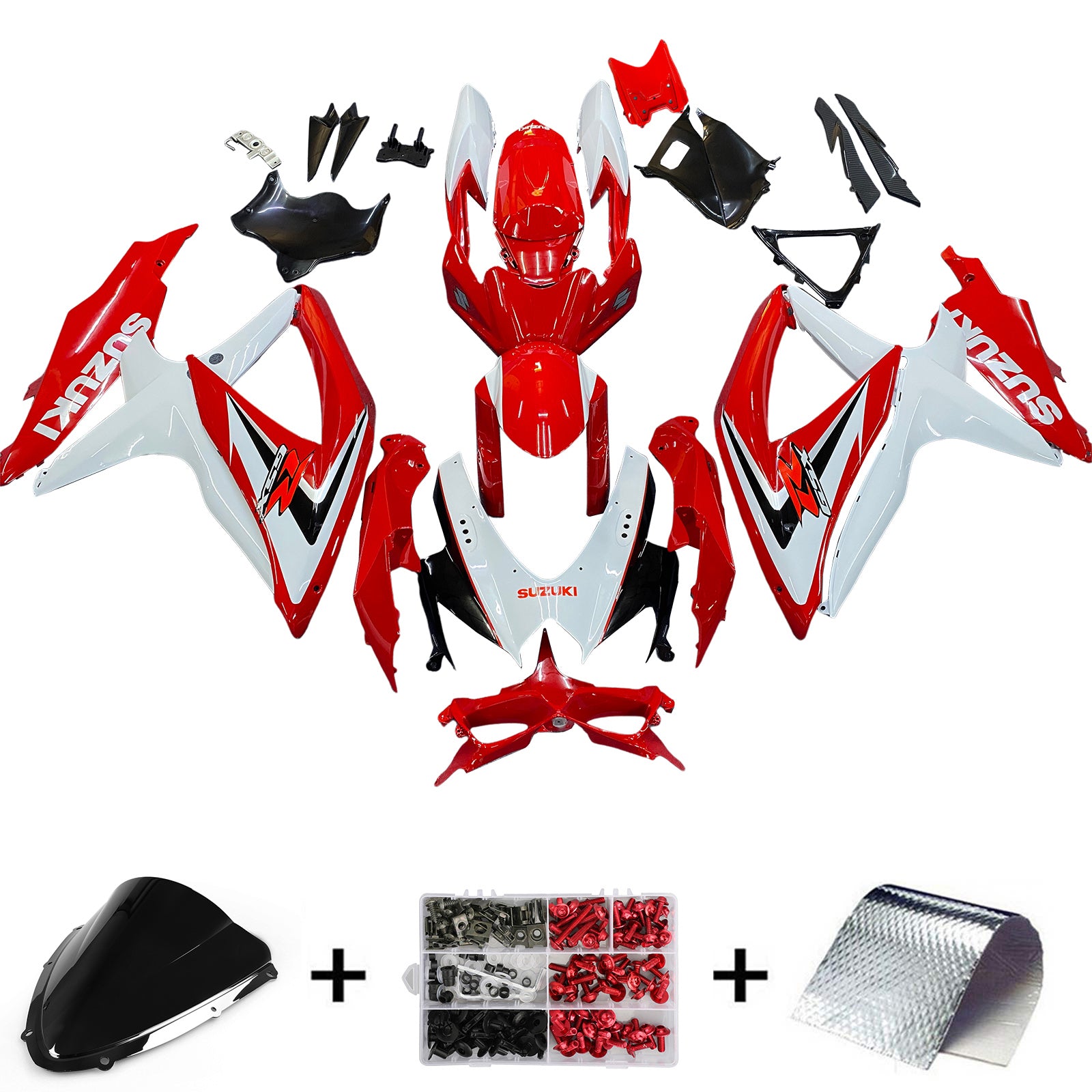 Amotopart 2008-2010 K8 GSXR 600/750 Suzuki Red&White Style1 Fairing Kit