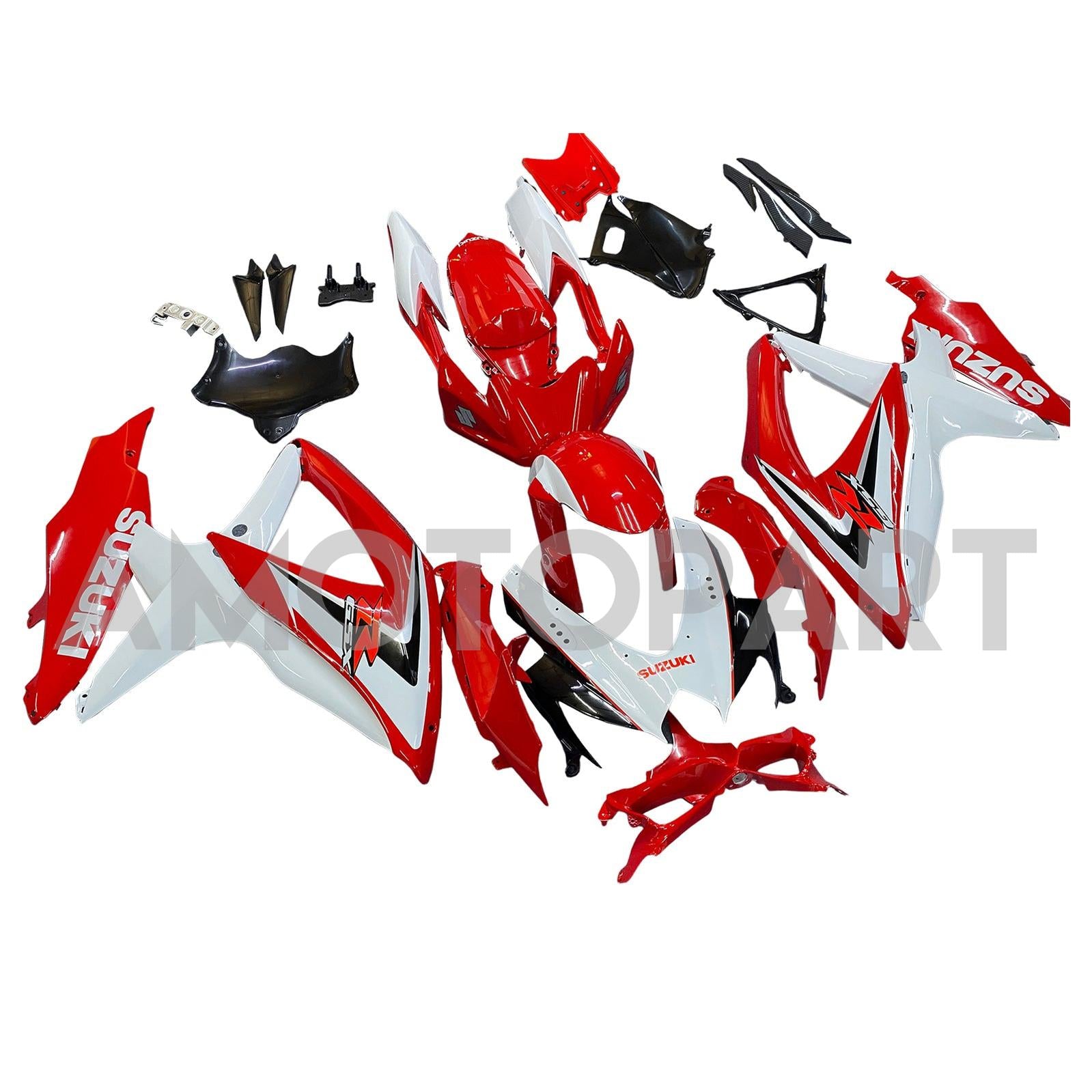 Amotopart 2008–2010 K8 GSXR 600/750 Suzuki, Rot&Weißes Style1-Verkleidungskit