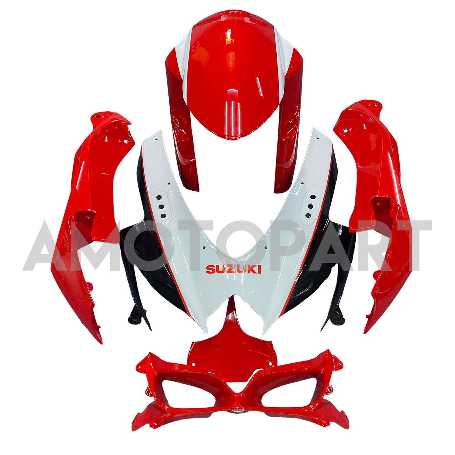 Amotopart 2008–2010 K8 GSXR 600/750 Suzuki, Rot&Weißes Style1-Verkleidungskit