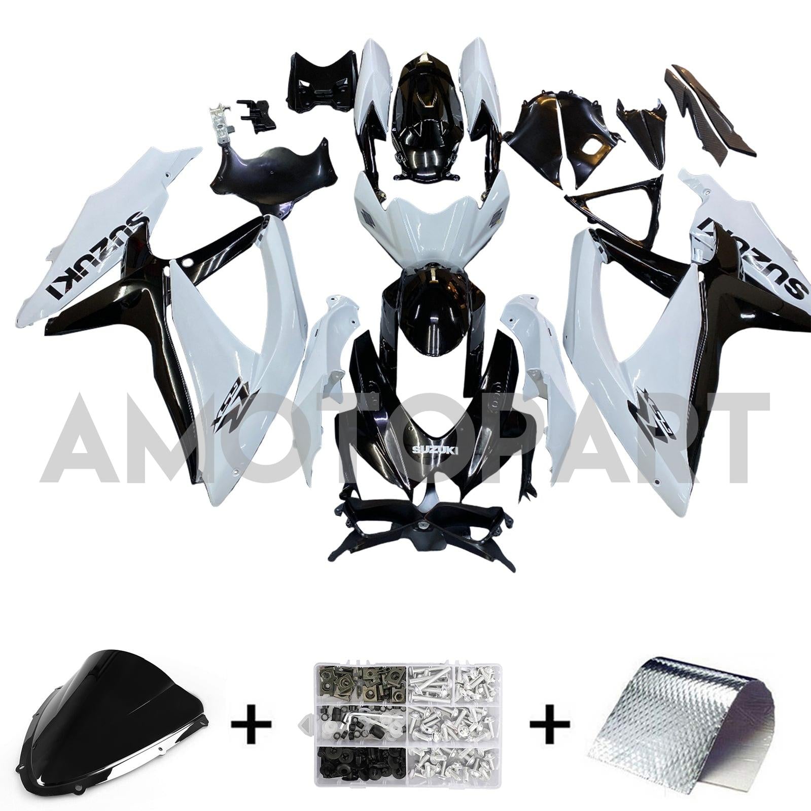 Amotopart 2008-2010 K8 GSXR 600/750 Suzuki White & Black Fairing Kit