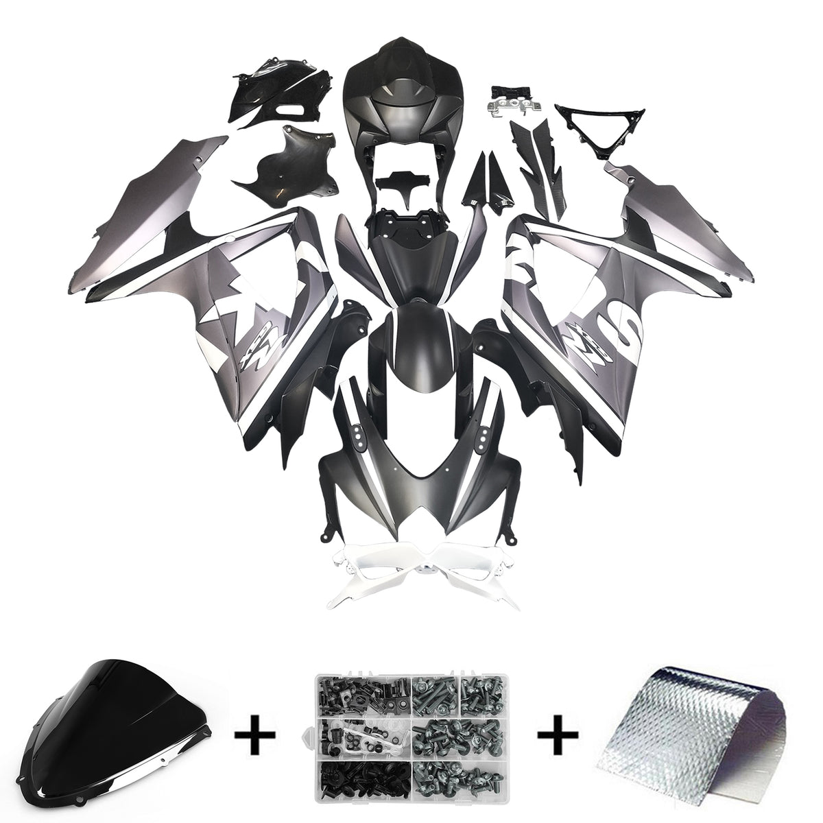 Amotopart 2008–2010 K8 GSXR 600/750 Suzuki Grau und Schwarz Verkleidungsset