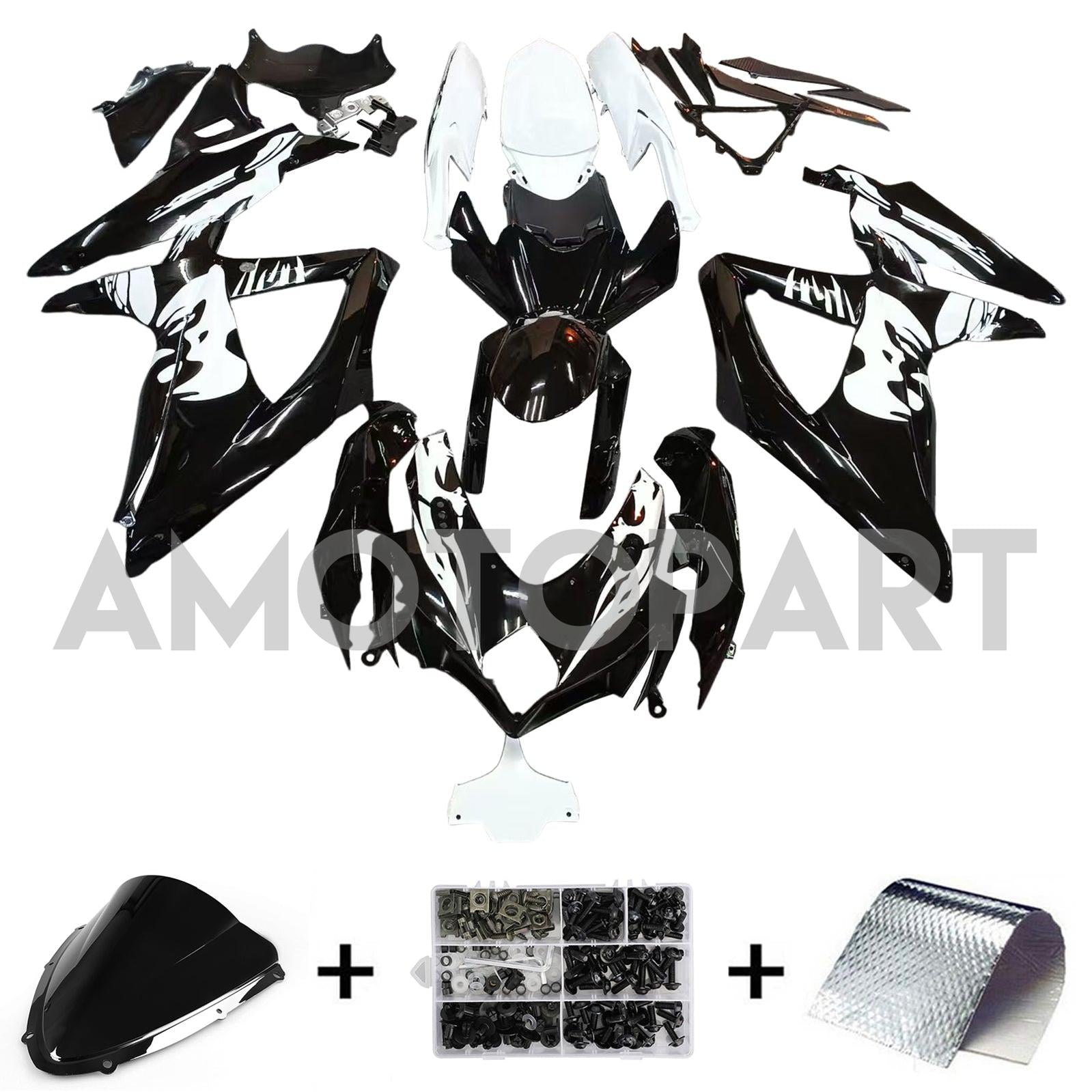 Amotopart 2008-2010 K8 GSXR 600/750 Suzuki Accenti in bianco e nero 
 Kit carenatura