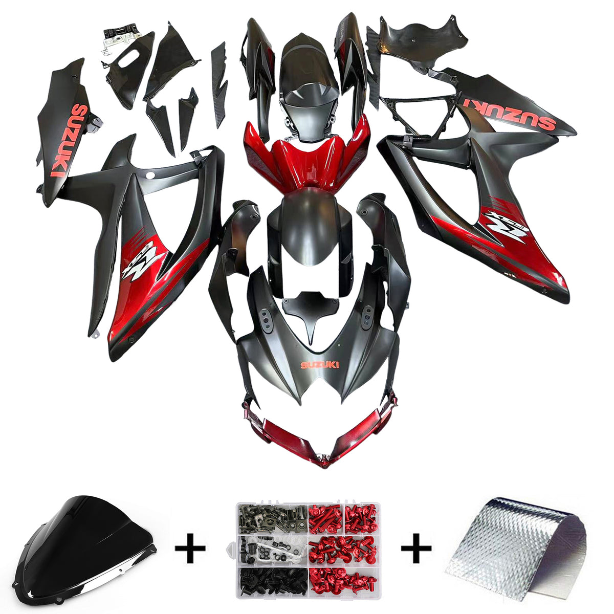 Amotopart 2008-2010 K8 GSXR 600/750 Suzuki Black&Red Accents Fairing Kit