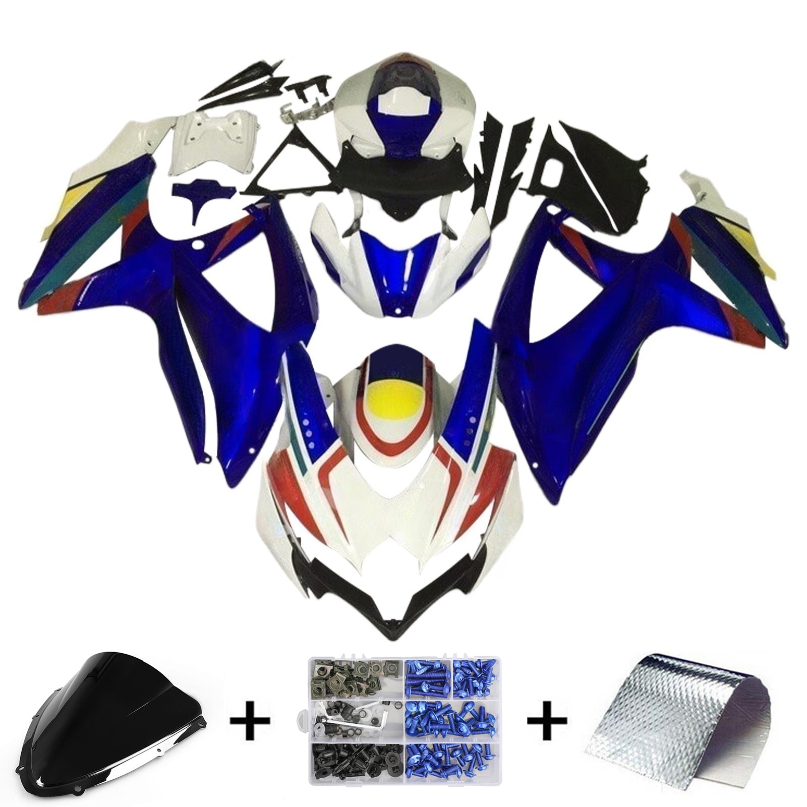 Amotopart 2008-2010 K8 GSXR 600/750 Suzuki Blue&White Style6 Fairing Kit