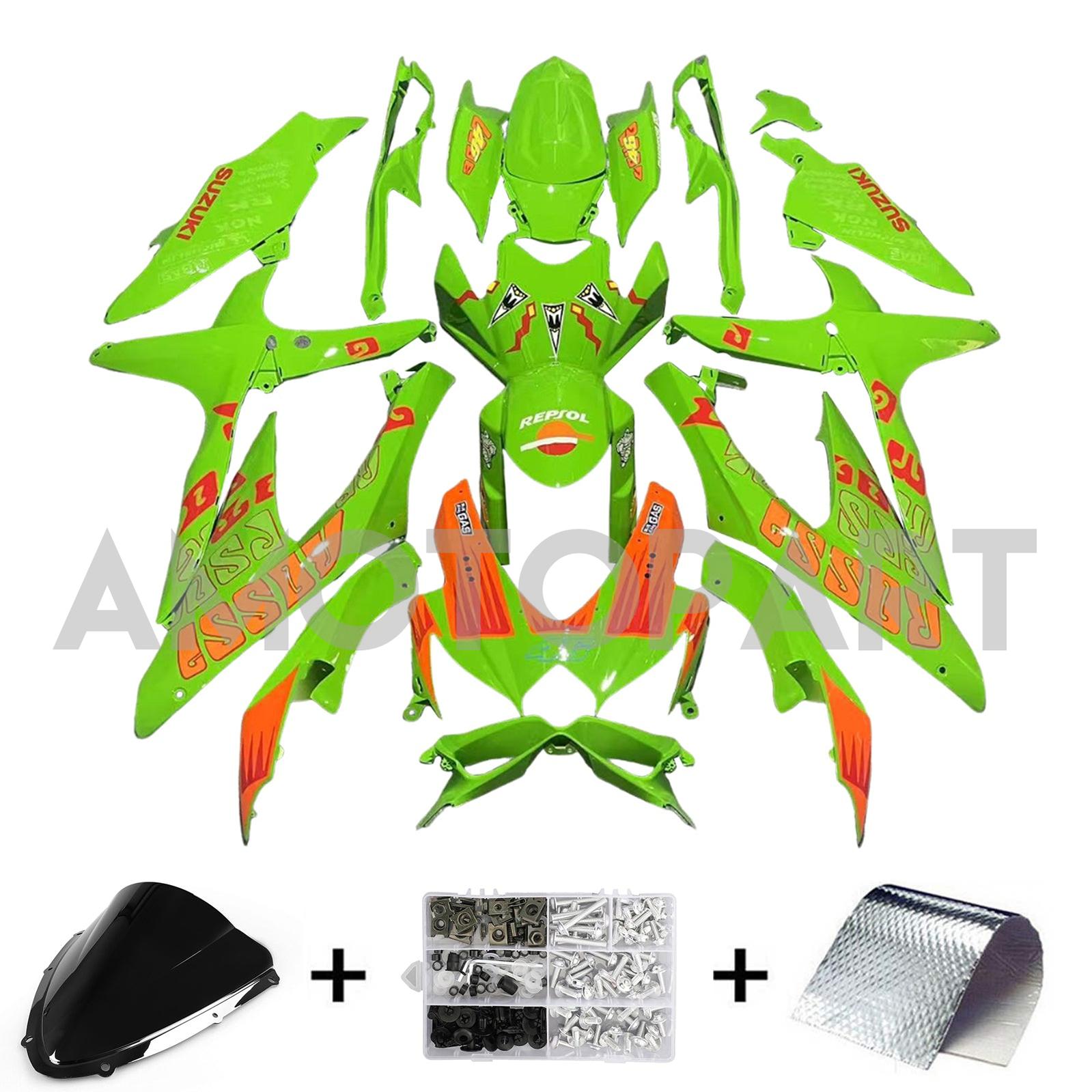 Amotopart 2008-2010 K8 GSXR 600/750 Suzuki Green&Orange Fairing Kit
