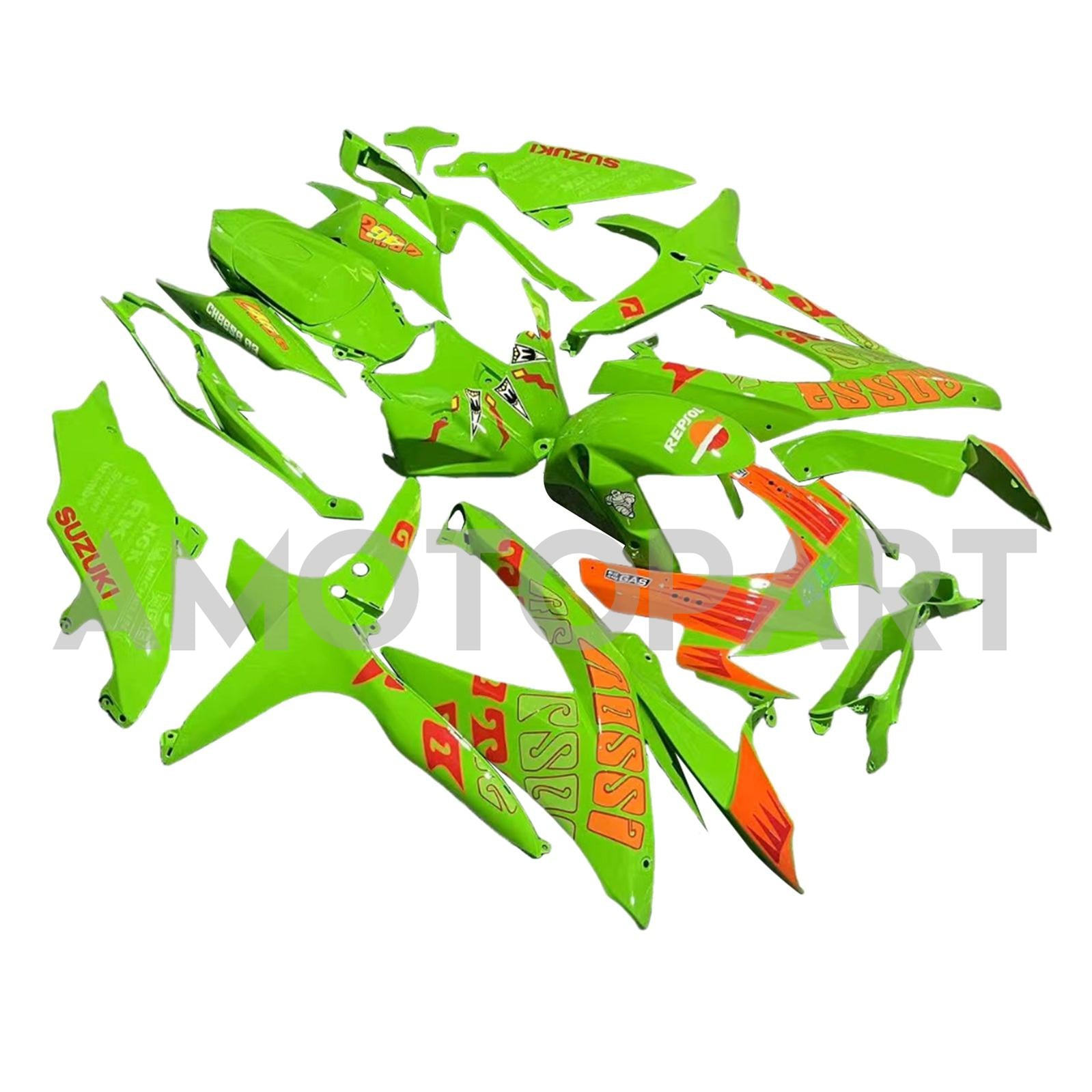 Amotopart 2008-2010 K8 GSXR 600/750 Suzuki Green&Orange Fairing Kit