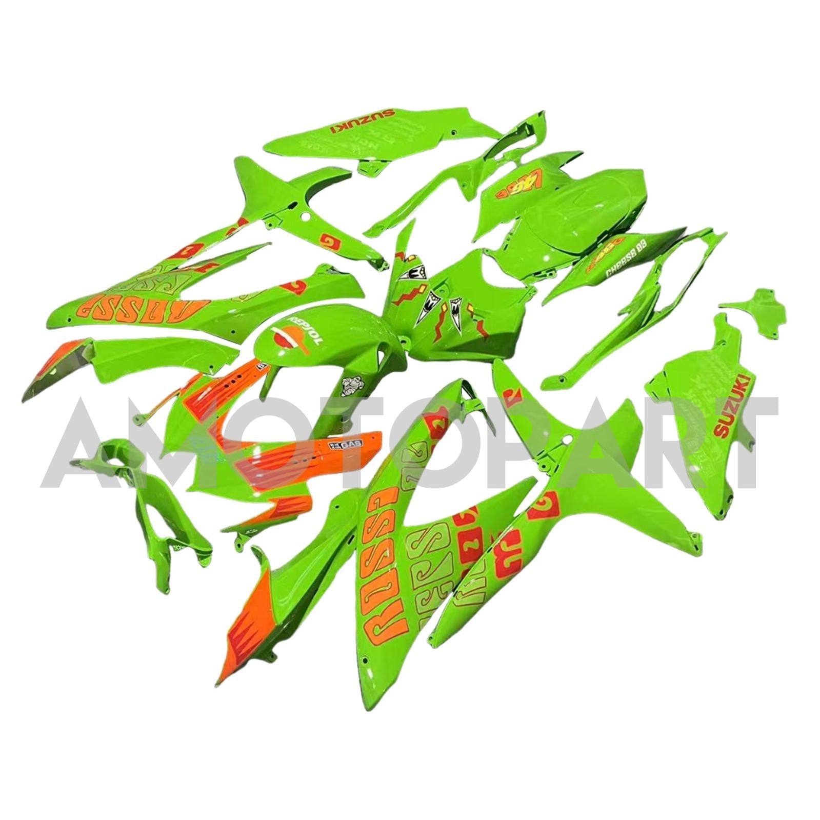 Amotopart 2008-2010 K8 GSXR 600/750 Suzuki Green&Orange Fairing Kit
