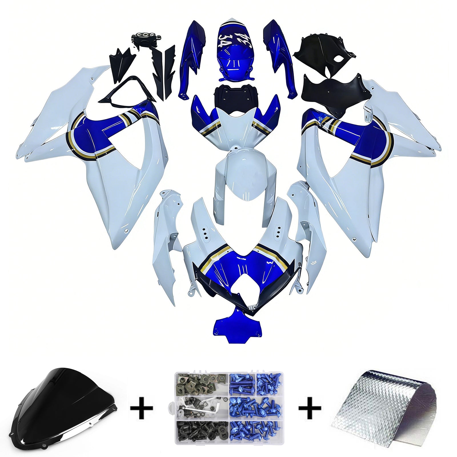 Amotopart 2008-2010 K8 GSXR 600/750 Suzuki Blau&White Style2 Verkleidungssatz