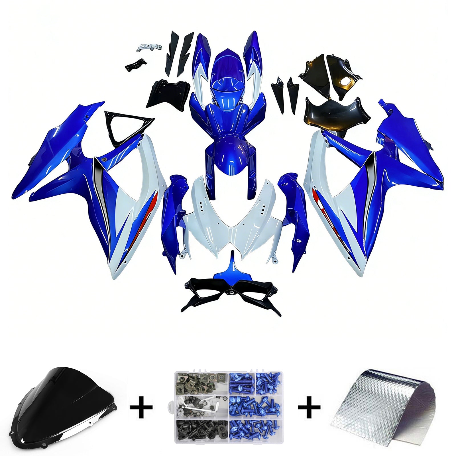 Amotopart 2008-2010 K8 GSXR 600/750 Suzuki Blue&White Style1 Fairing Kit