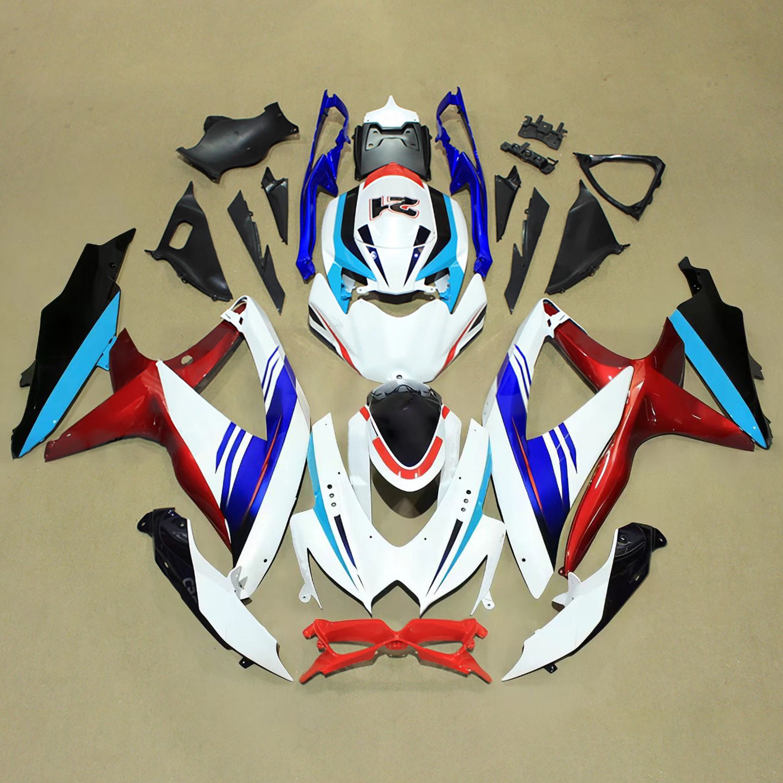 Amotopart 2008-2010 Suzuki GSXR 600/750 White Blue Red Black Fairing Kit