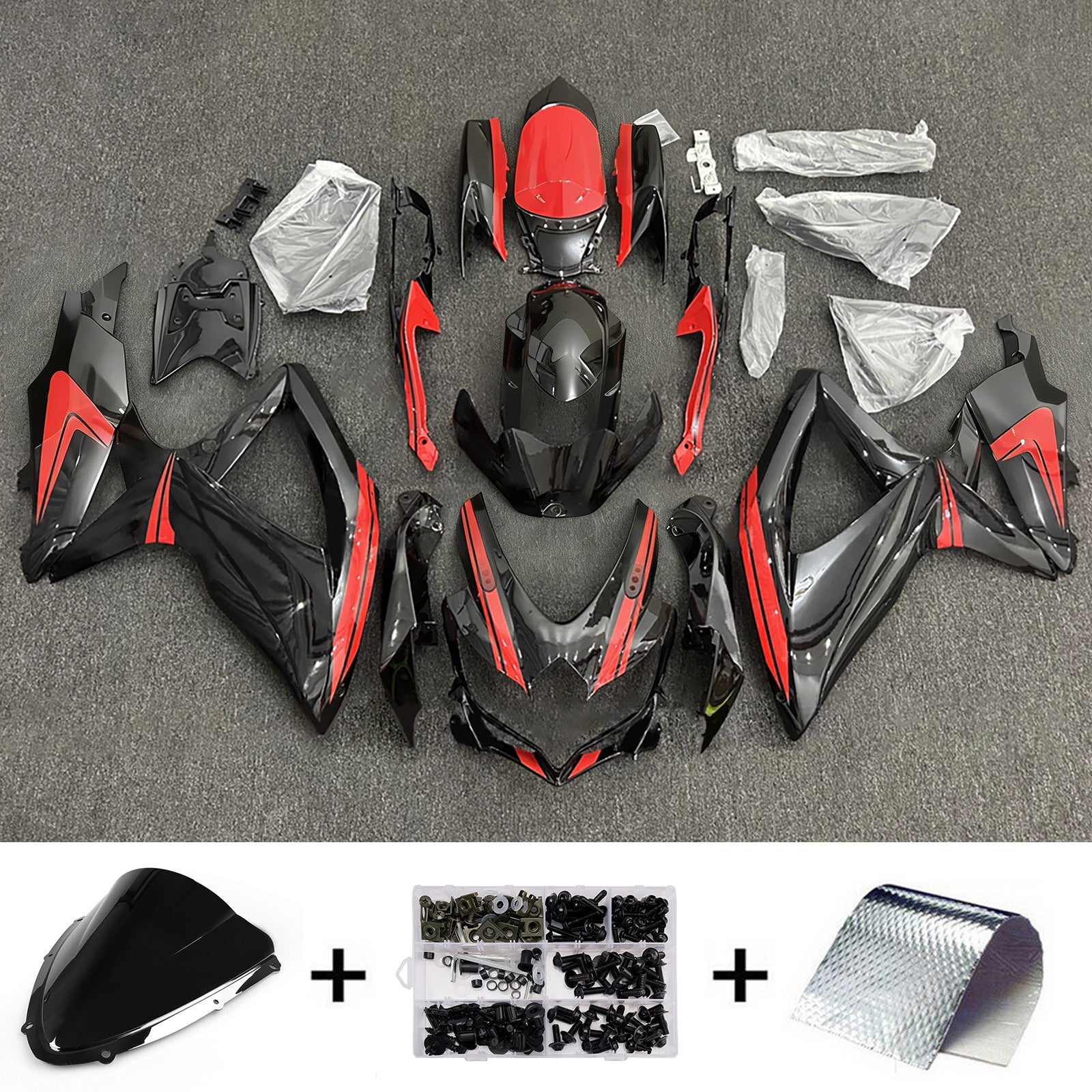 Amotopart 2008-2010 Suzuki GSXR 600/750 Black Red Fairing Kit