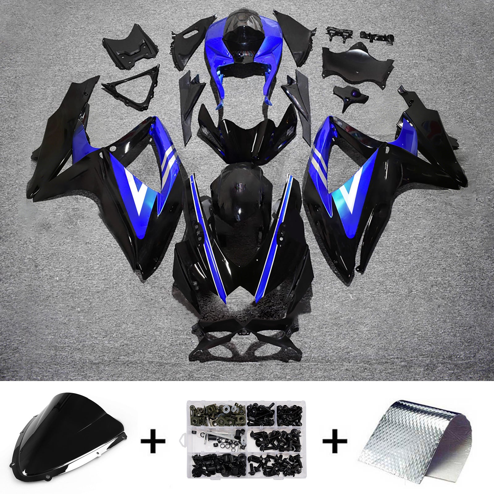Amotopart 2008-2010 Suzuki GSXR 600/750 Black Blue Fairing Kit
