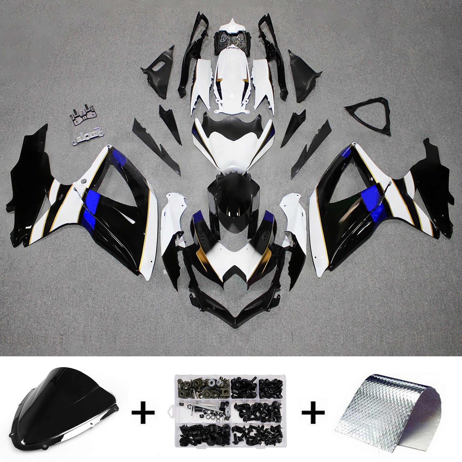 Amotopart 2008-2010 Suzuki GSXR 600/750 Black White Fairing Kit