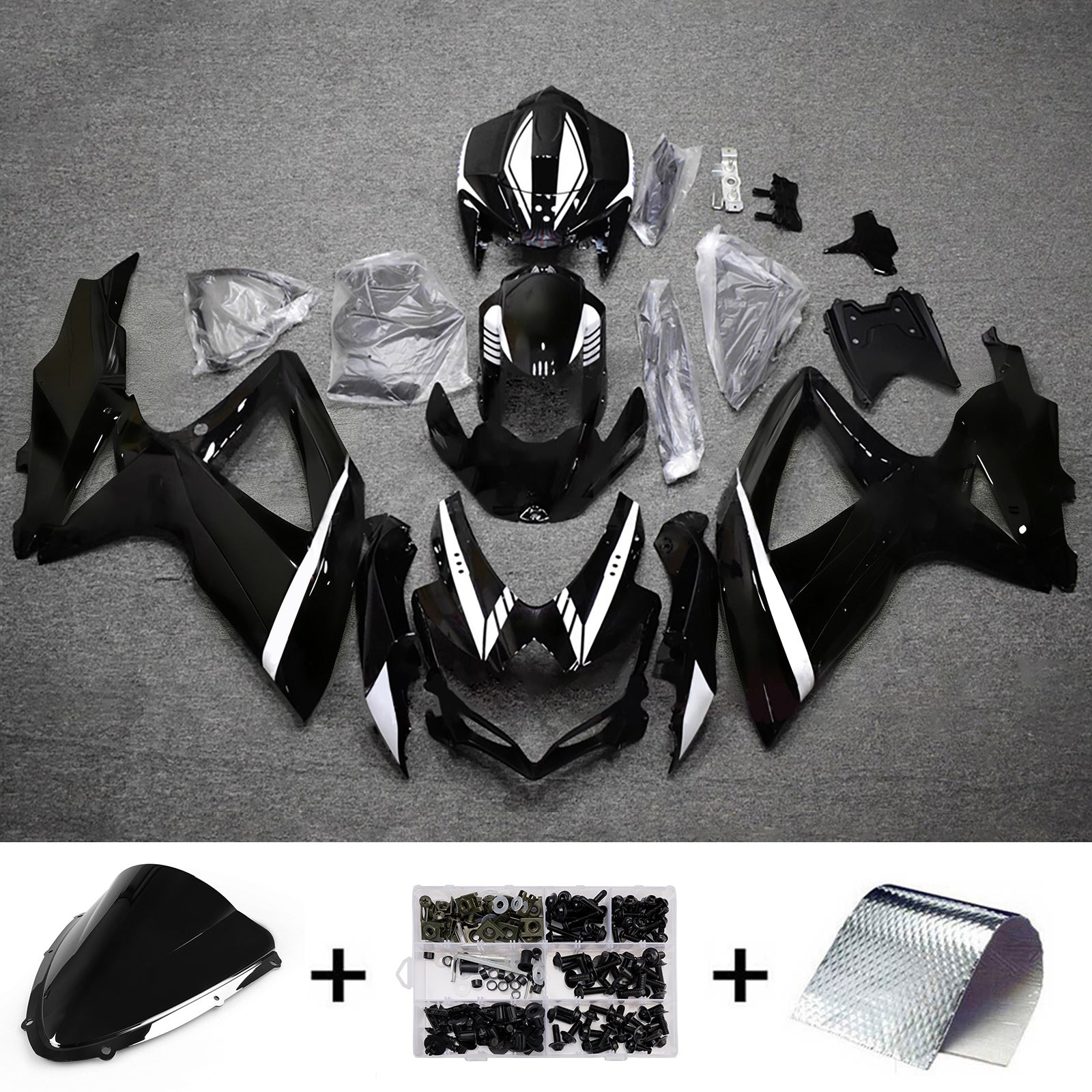 Amotopart 2008-2010 Suzuki GSXR 600/750 Black White Fairing Kit