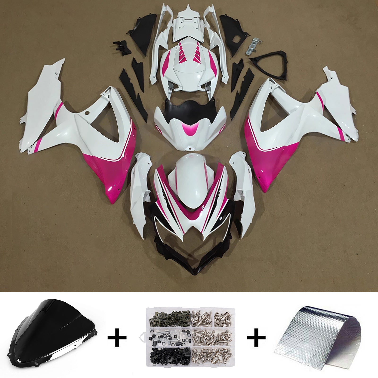 Amotopart 2008-2010 Suzuki GSXR 600/750 White Pink Fairing Kit