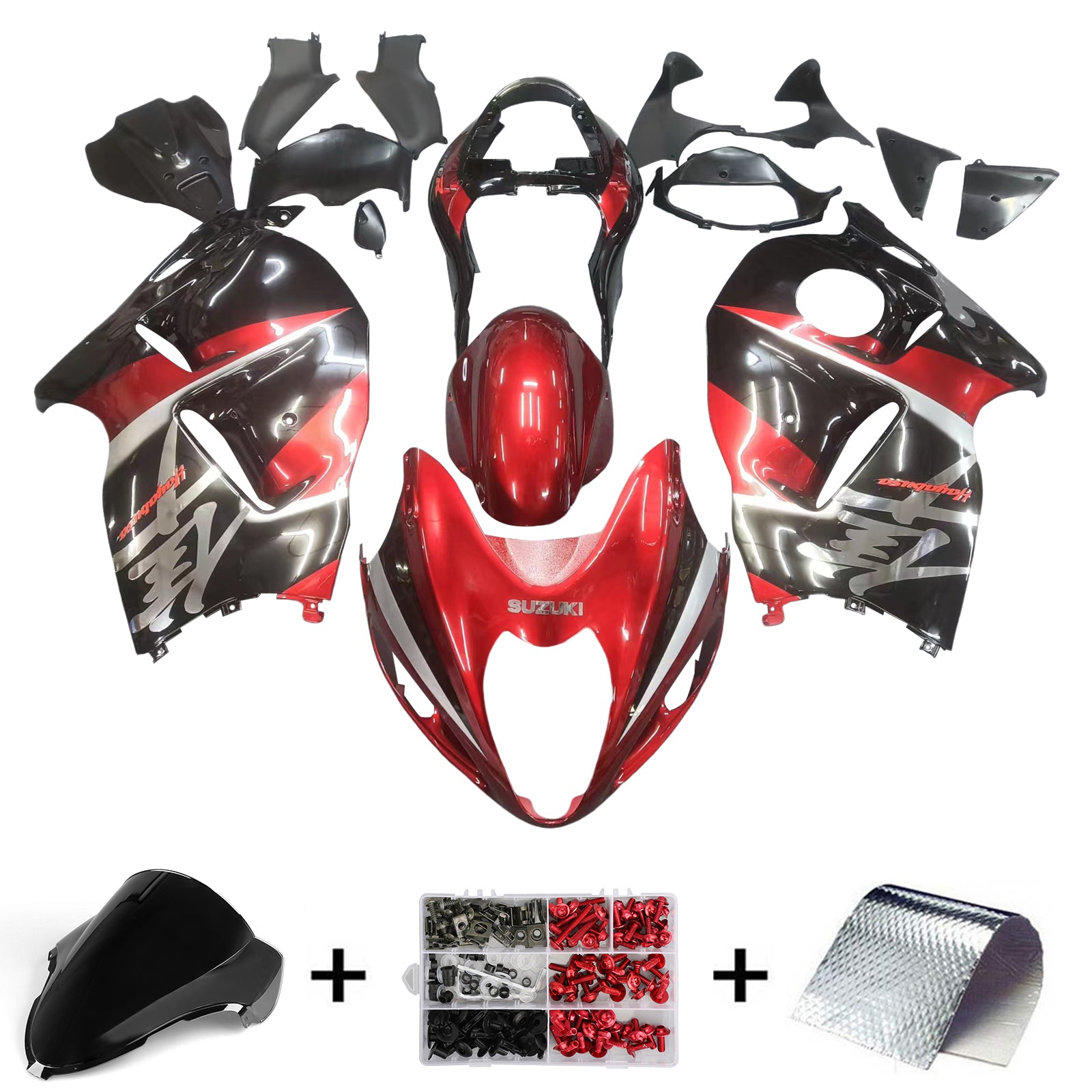 Amotopart Verkleidungsset für Suzuki Hayabusa GSX1300R 1999–2007, G-Schwarz und Rot