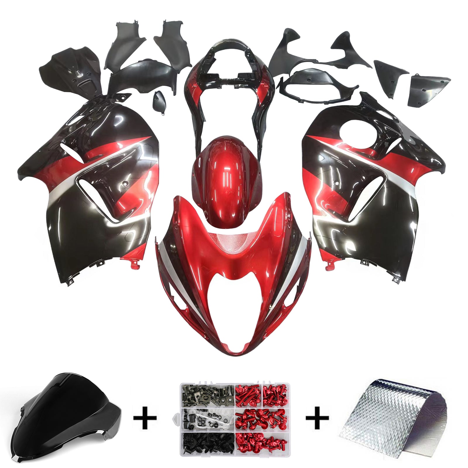Amotopart Suzuki Hayabusa GSX1300R 1999-2007 Fairing G-Black & Red Kit