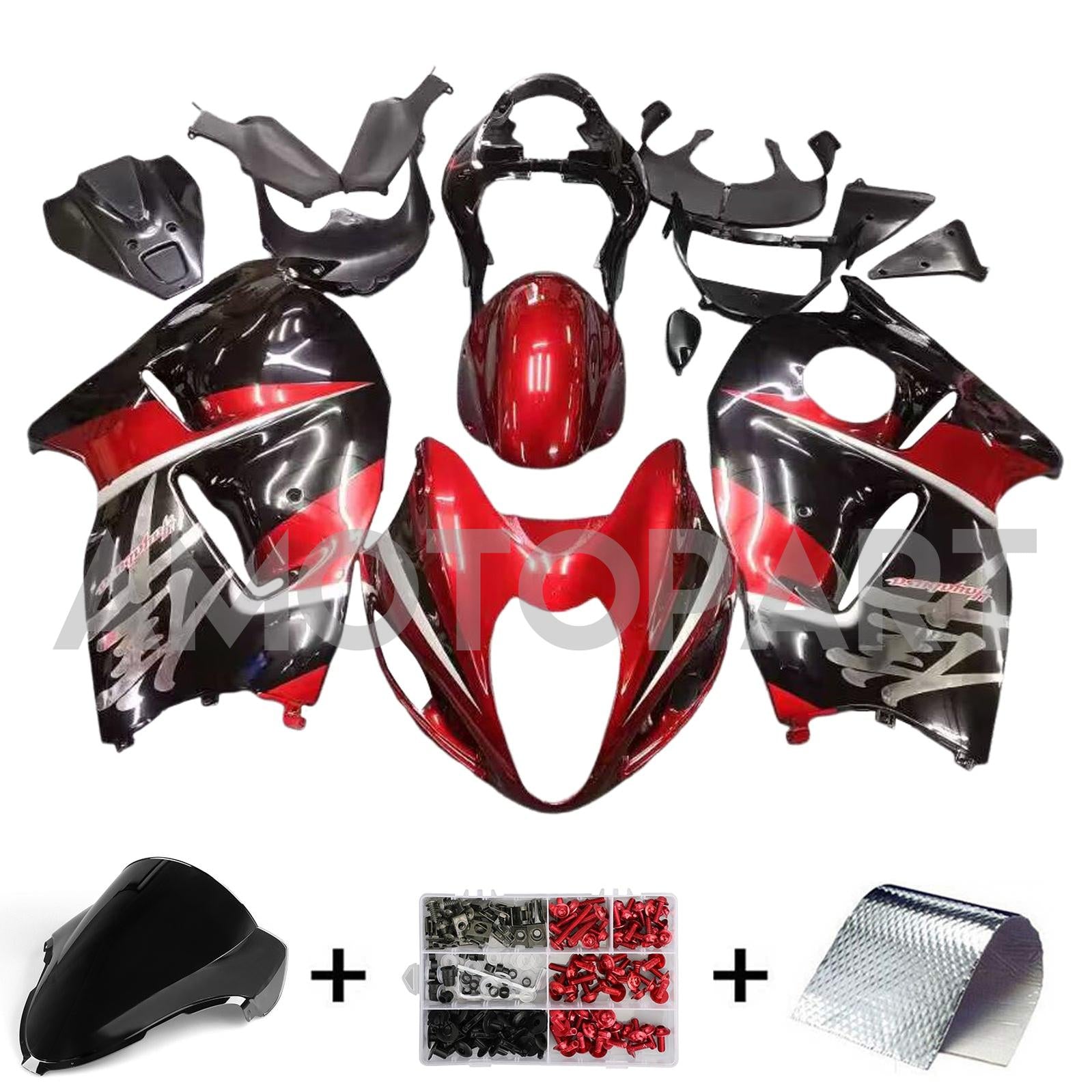Amotopart Suzuki Hayabusa GSXR1300 1999-2007 G-Schwarz&Rotes Kit