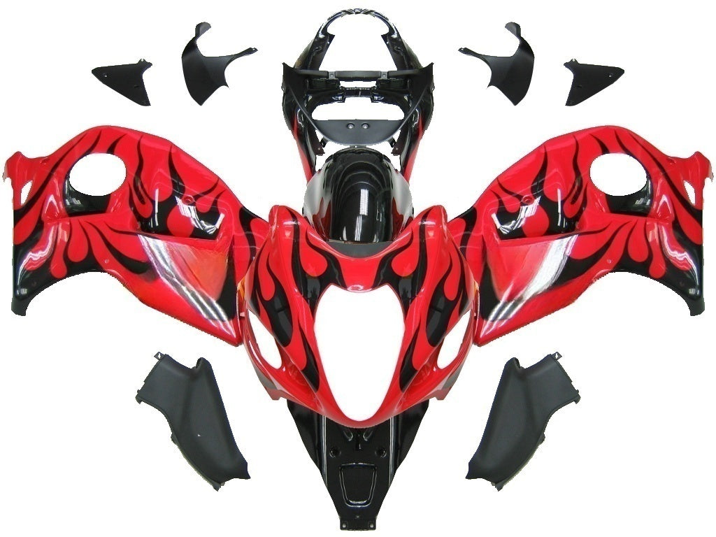 Amotopart Suzuki Hayabusa GSXR1300 1999-2007 Fairing Red&Balck Flame Kit