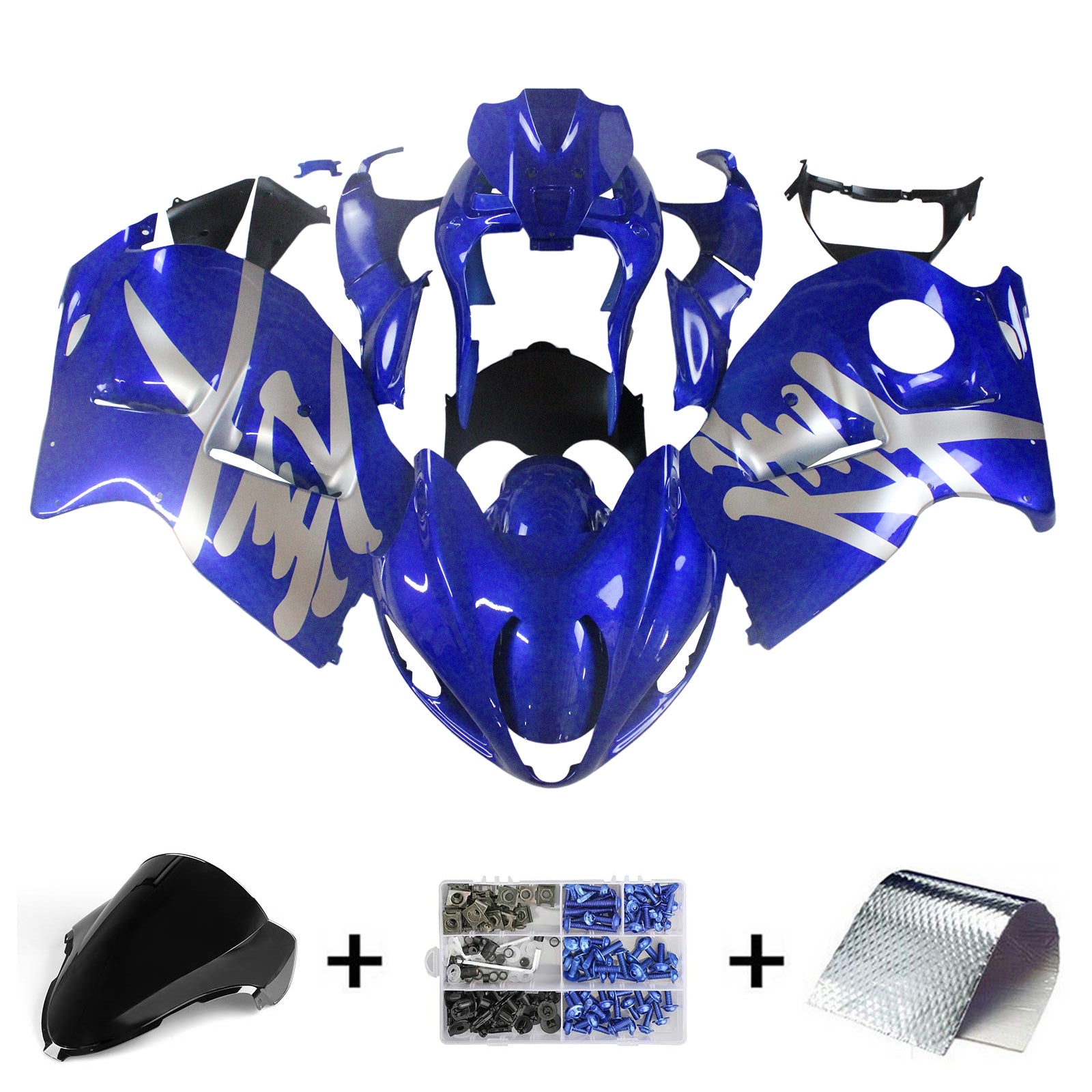 Amotopart 1999–2007 Suzuki Hayabusa GSX1300R Verkleidung, glänzendes blaues Kit