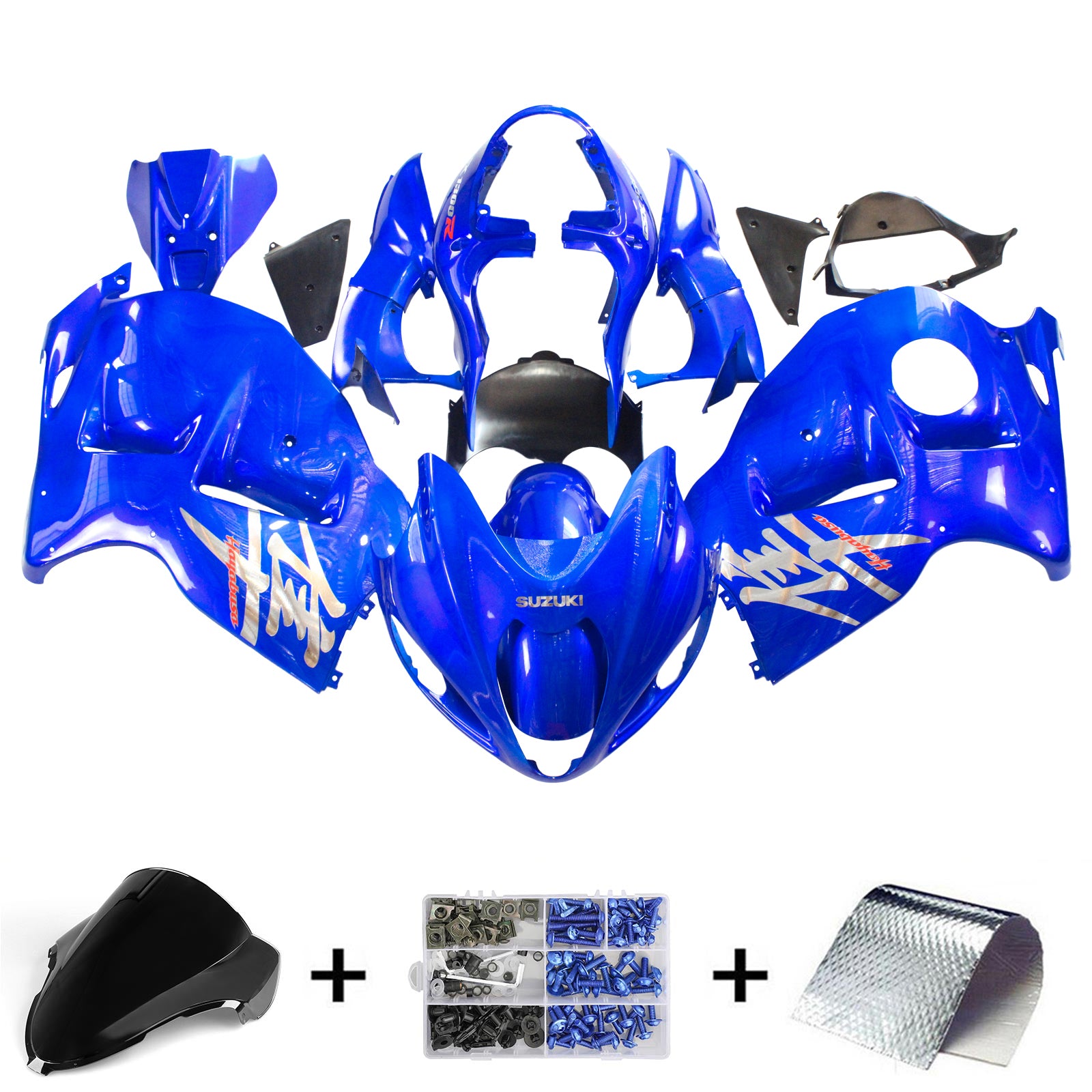 Amotopart 1999–2007 Suzuki Hayabusa GSX1300R Verkleidungsset in Blau und Buchstaben