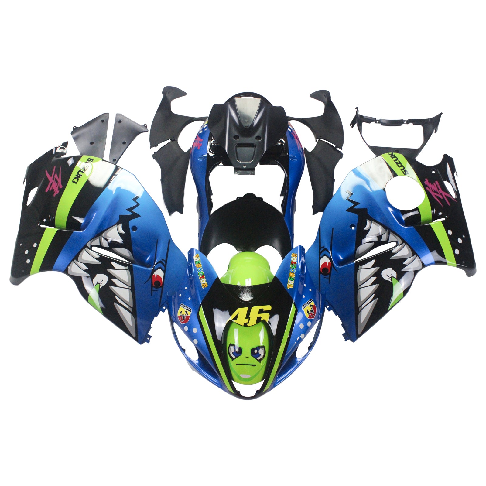 Amotopart Kit carena blu e verde Suzuki Hayabusa GSX1300R 1999-2007