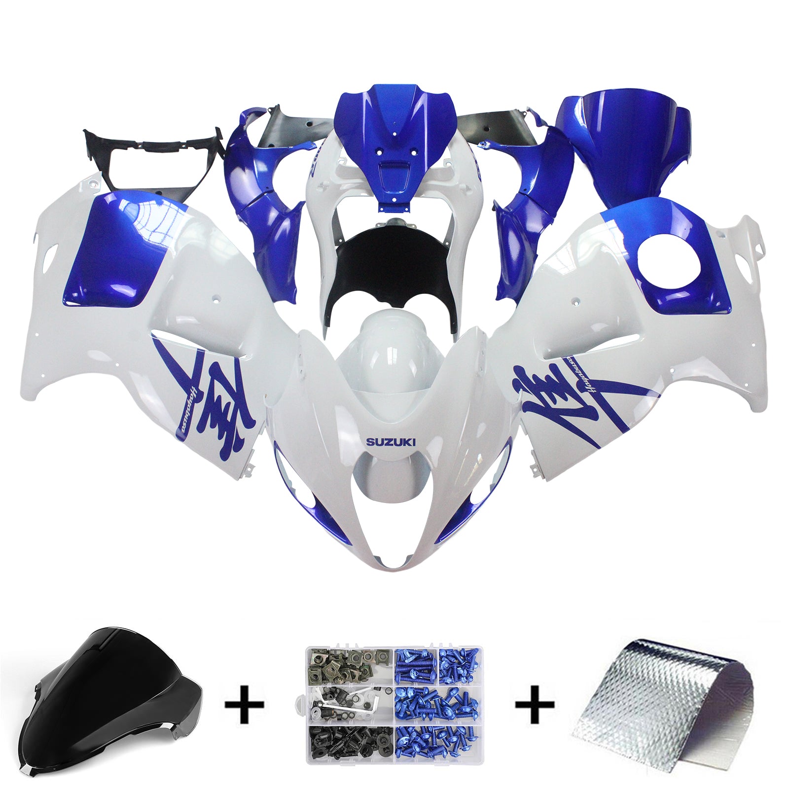 Amotopart 1999-2007 Suzuki Hayabusa GSX1300R Kit de carenado blanco y azul