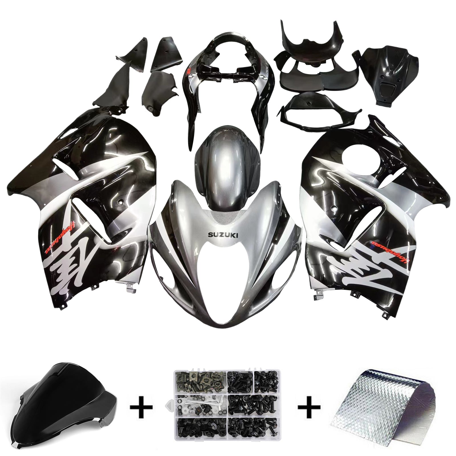 Amotopart 1999-2007 Suzuki Hayabusa GSX1300R Kit carenatura grigio e nero