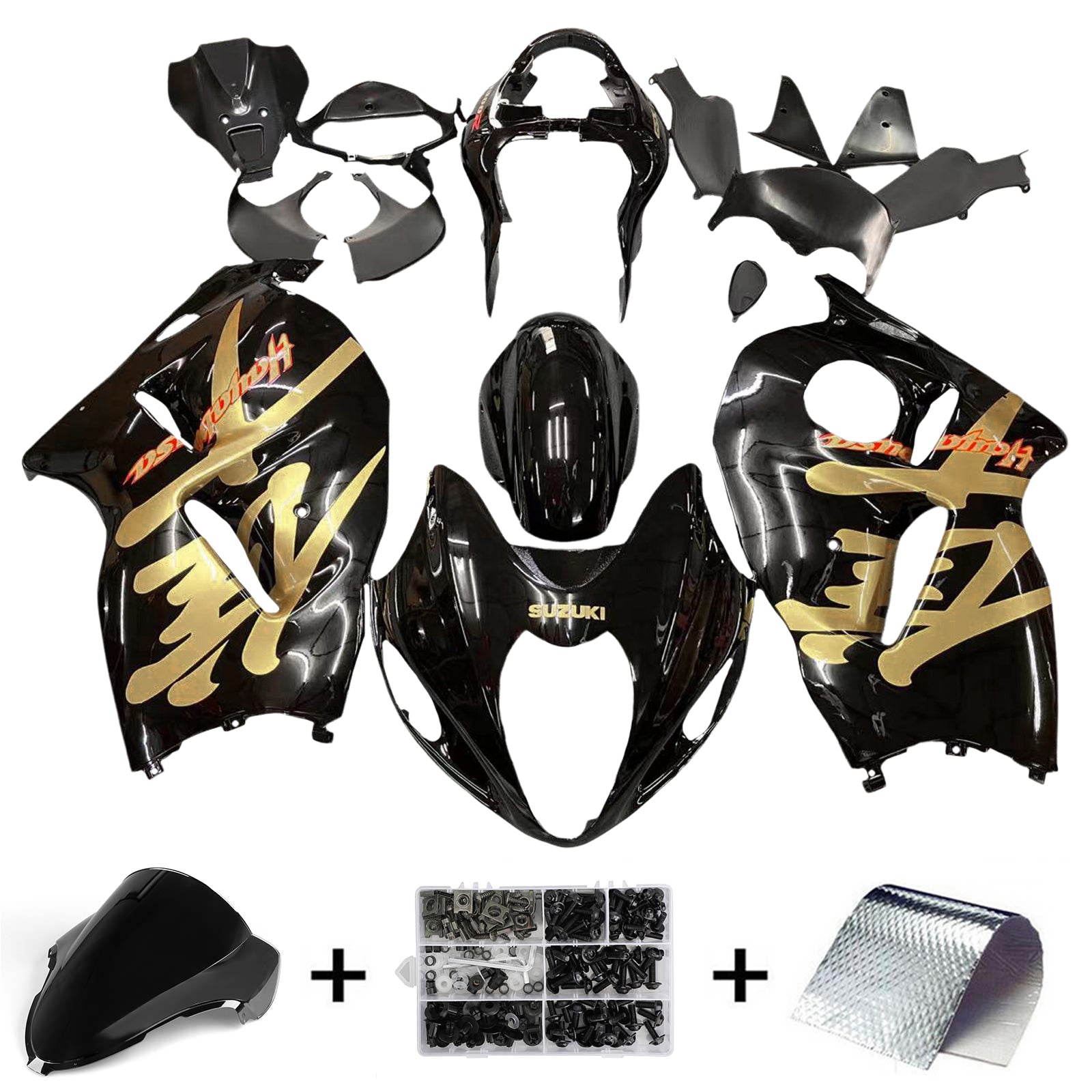 Amotopart 1999-2007 Kit carena Suzuki Hayabusa GSX1300R nero e oro