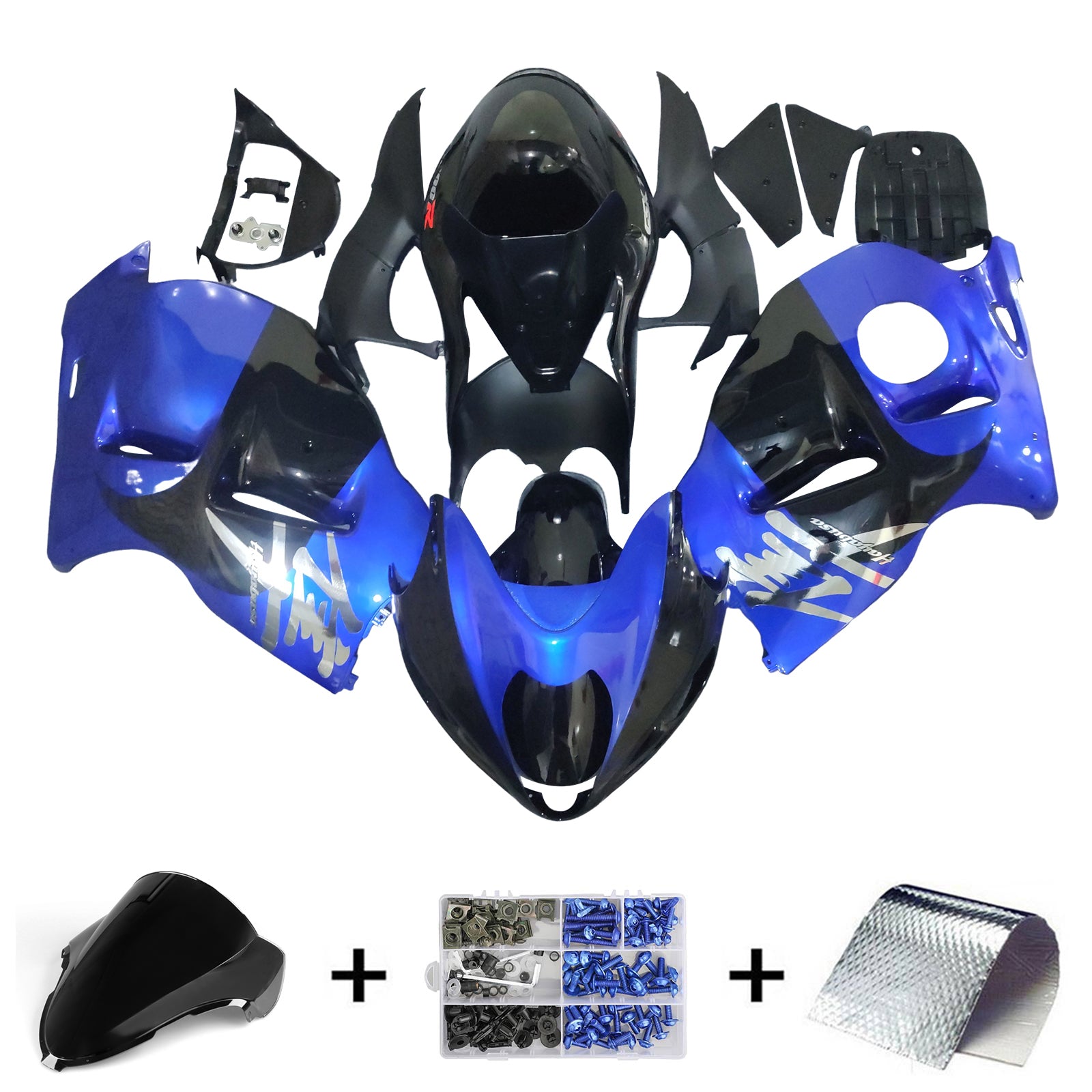 Amotopart 1999-2007 Suzuki Hayabusa GSX1300R Blau&Schwarzes Style2 Verkleidungsset