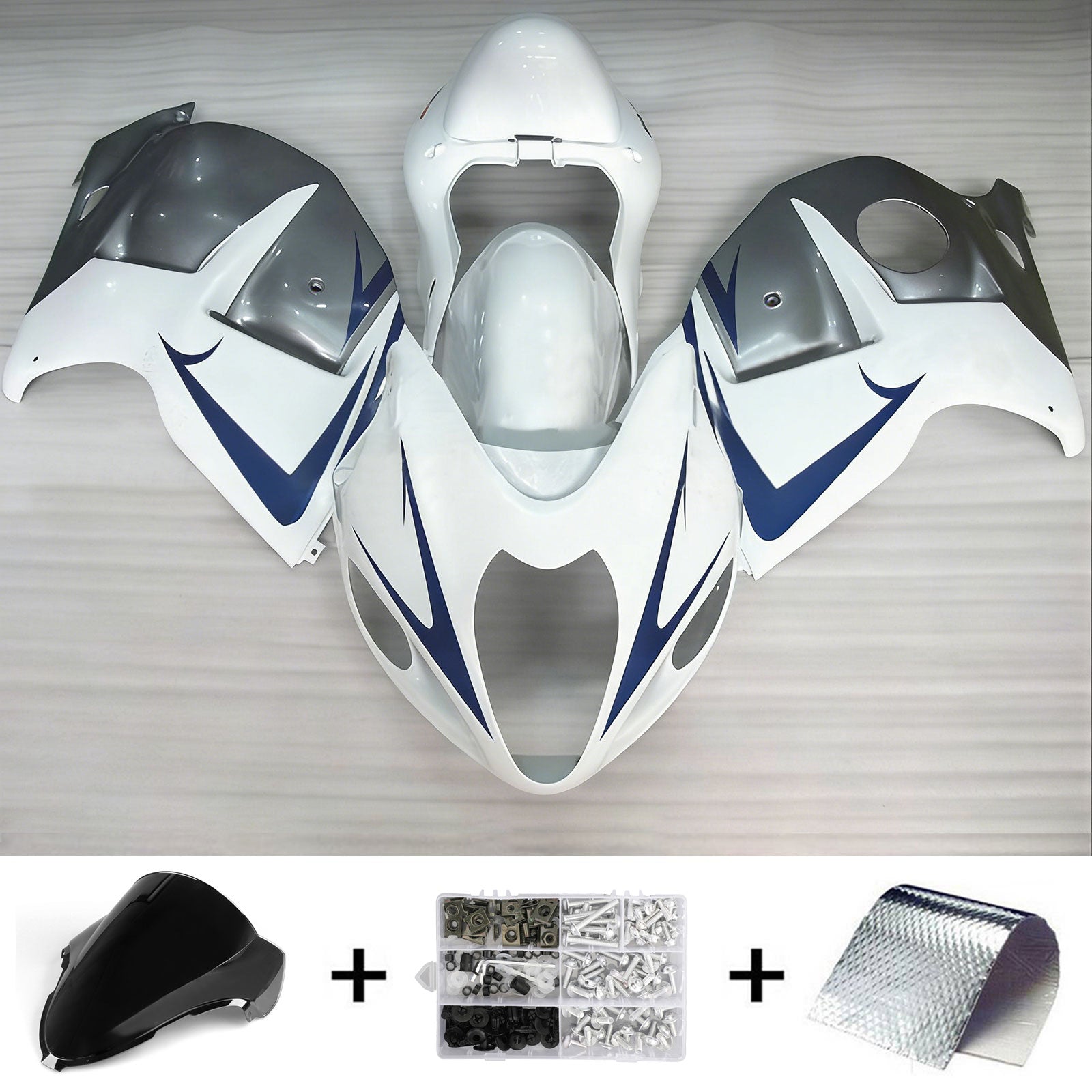 Amotopart 1999-2007 Suzuki Hayabusa GSX1300R White & Blue Accent Fairing Kit